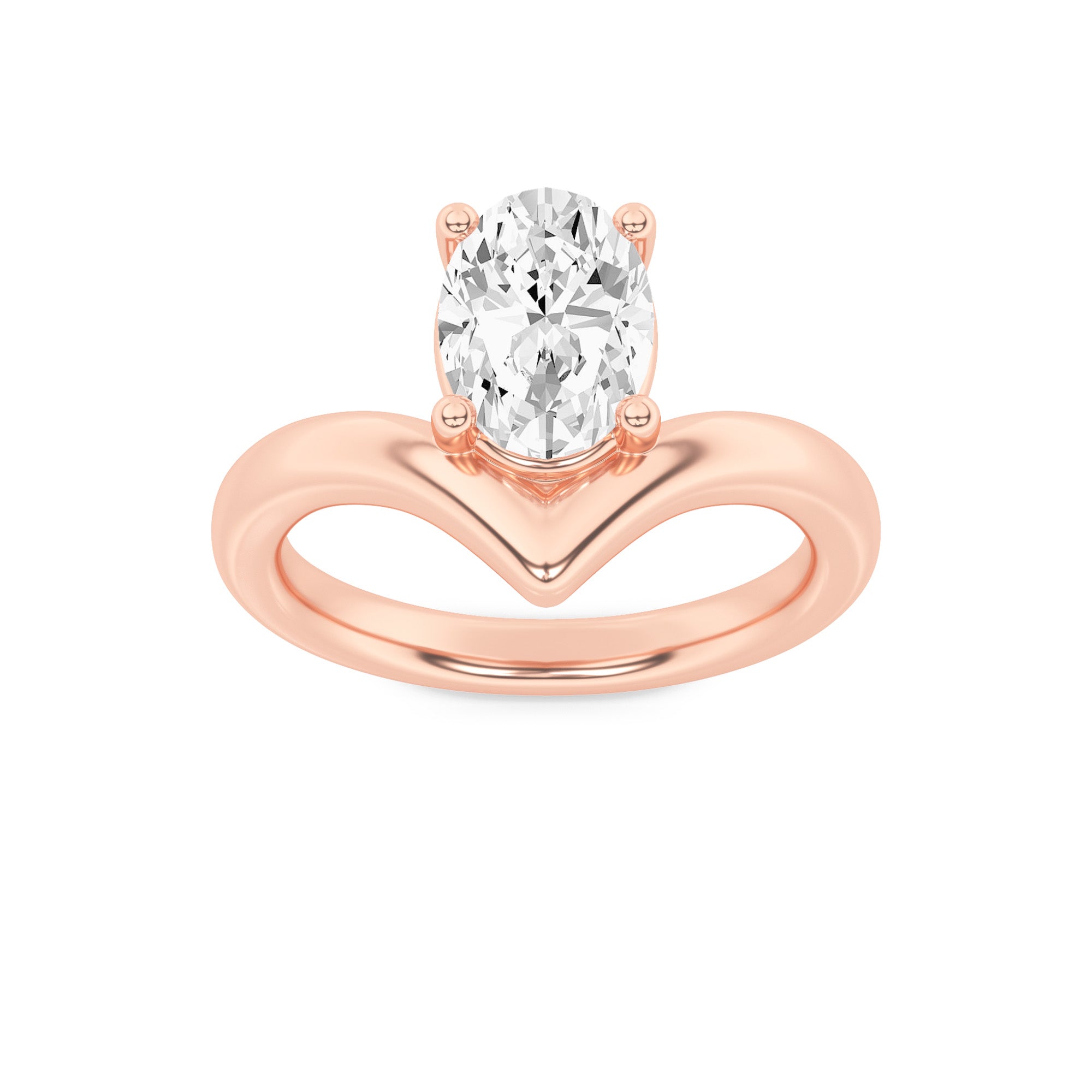 1.5CTW Oval Shaped Lab Grown Diamond (F/VS) Chevron Solitaire Engagement Ring in 14K Gold