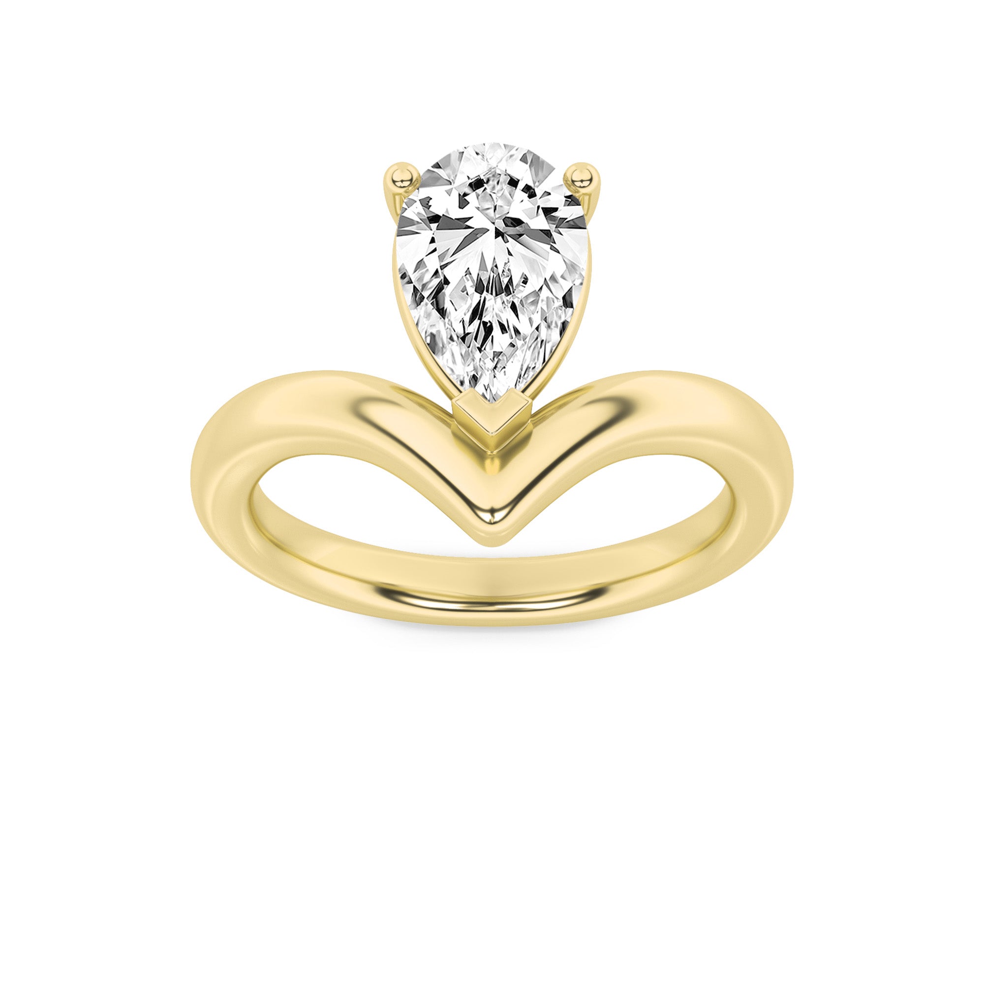 1.5CTW Pear Shaped Lab Grown Diamond (F/VS) Chevron Solitaire Engagement Ring in 14K Gold