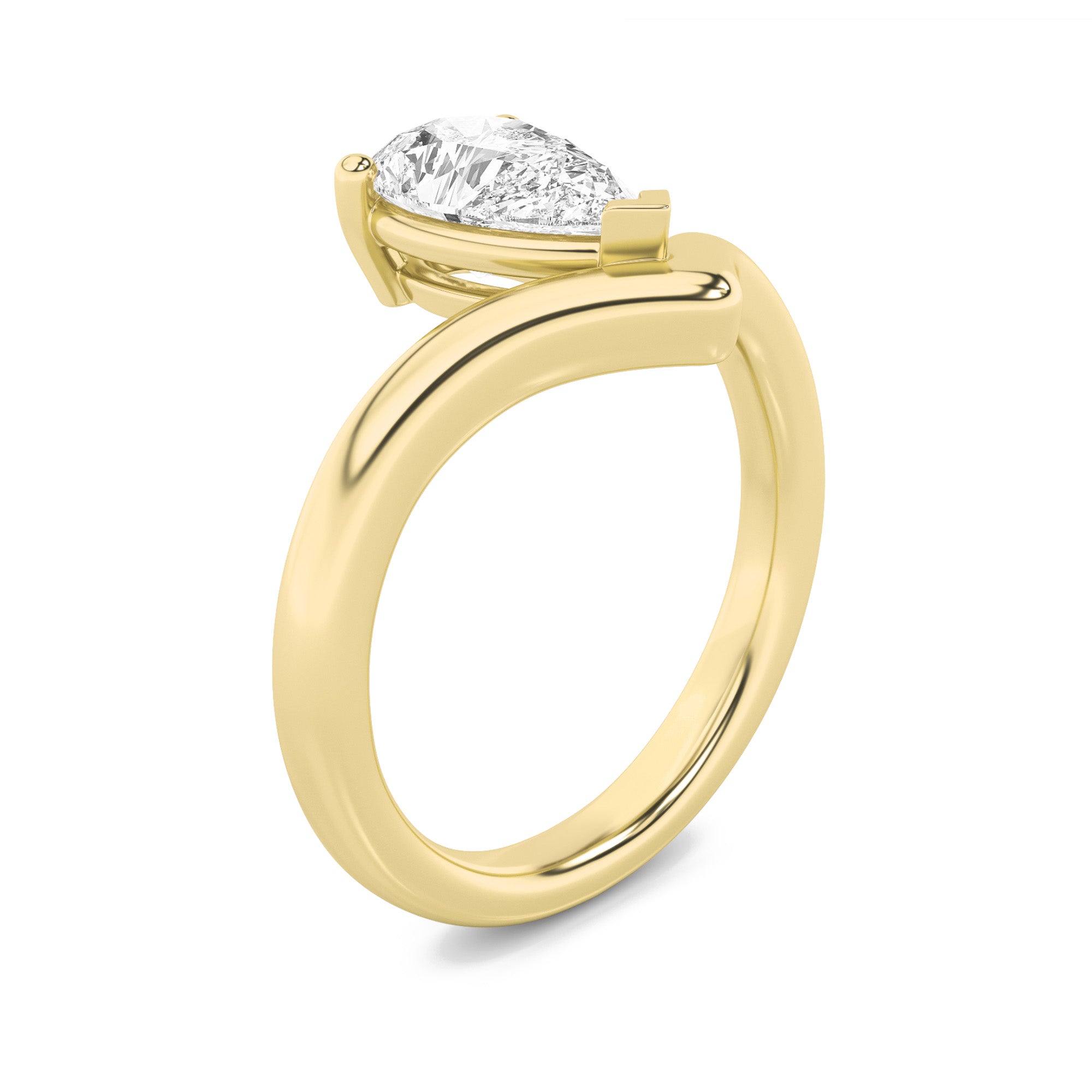 1.5CTW Pear Shaped Lab Grown Diamond (F/VS) Chevron Solitaire Engagement Ring in 14K Gold