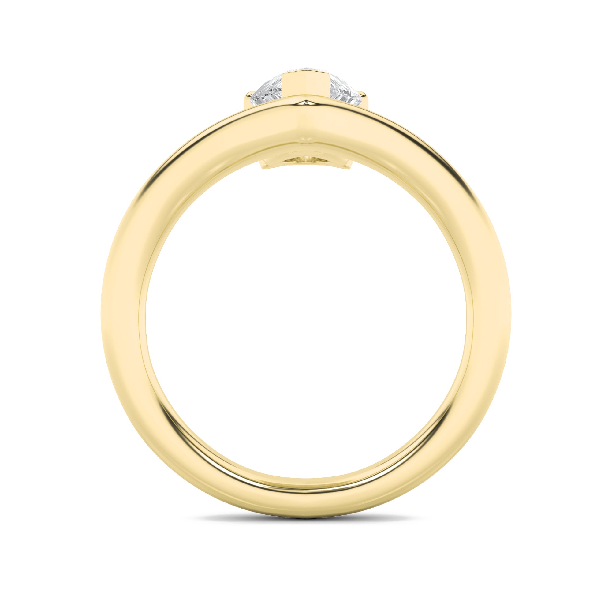 1.5CTW Pear Shaped Lab Grown Diamond (F/VS) Chevron Solitaire Engagement Ring in 14K Gold