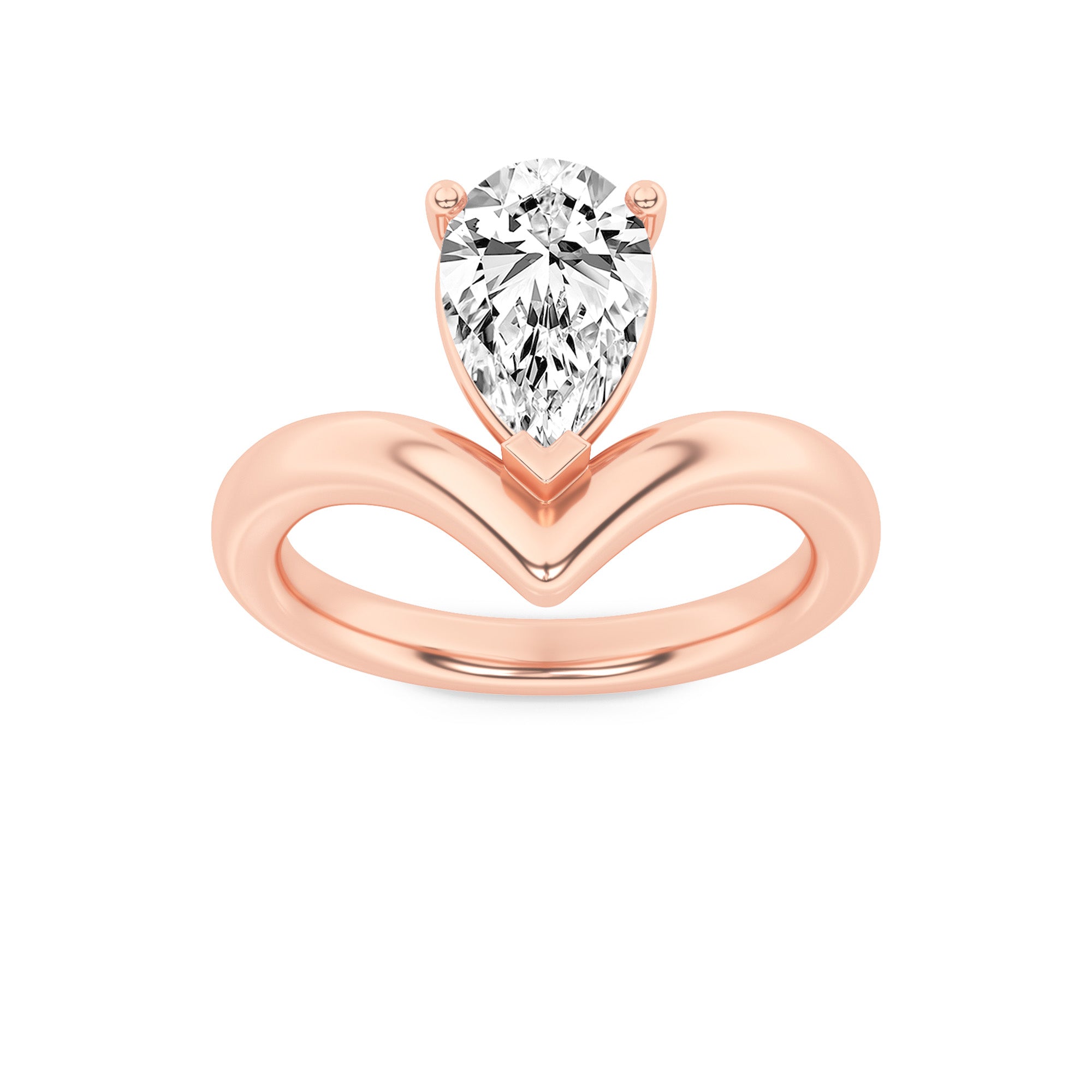 1.5CTW Pear Shaped Lab Grown Diamond (F/VS) Chevron Solitaire Engagement Ring in 14K Gold