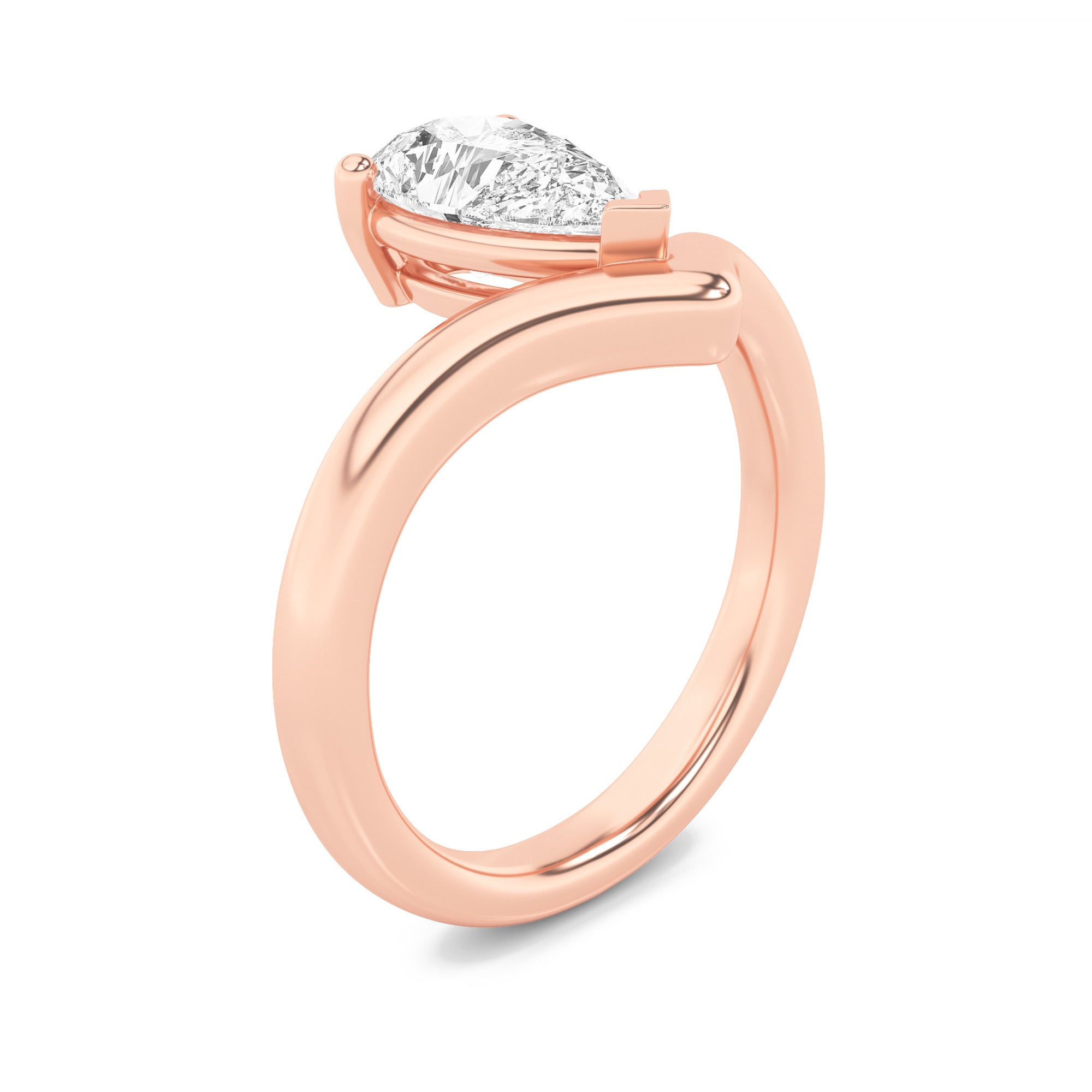 1.5CTW Pear Shaped Lab Grown Diamond (F/VS) Chevron Solitaire Engagement Ring in 14K Gold