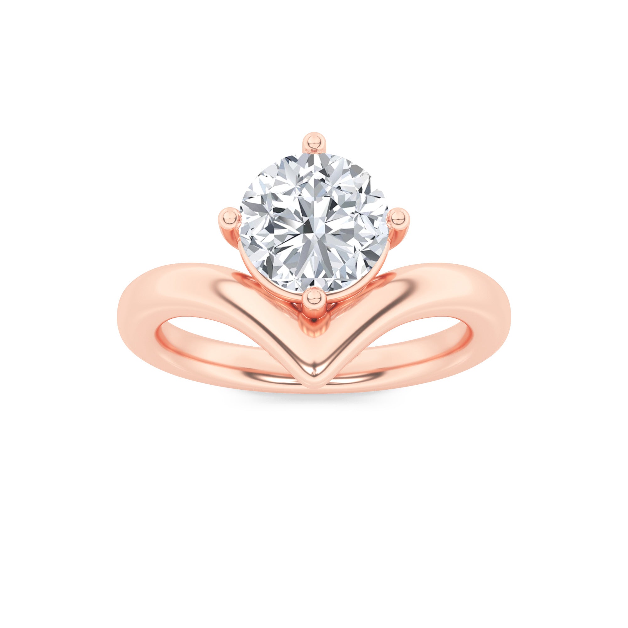 1.5CTW Round Shaped Lab Grown Diamond (G/VS) Chevron Solitaire Engagement Ring in 14K Gold