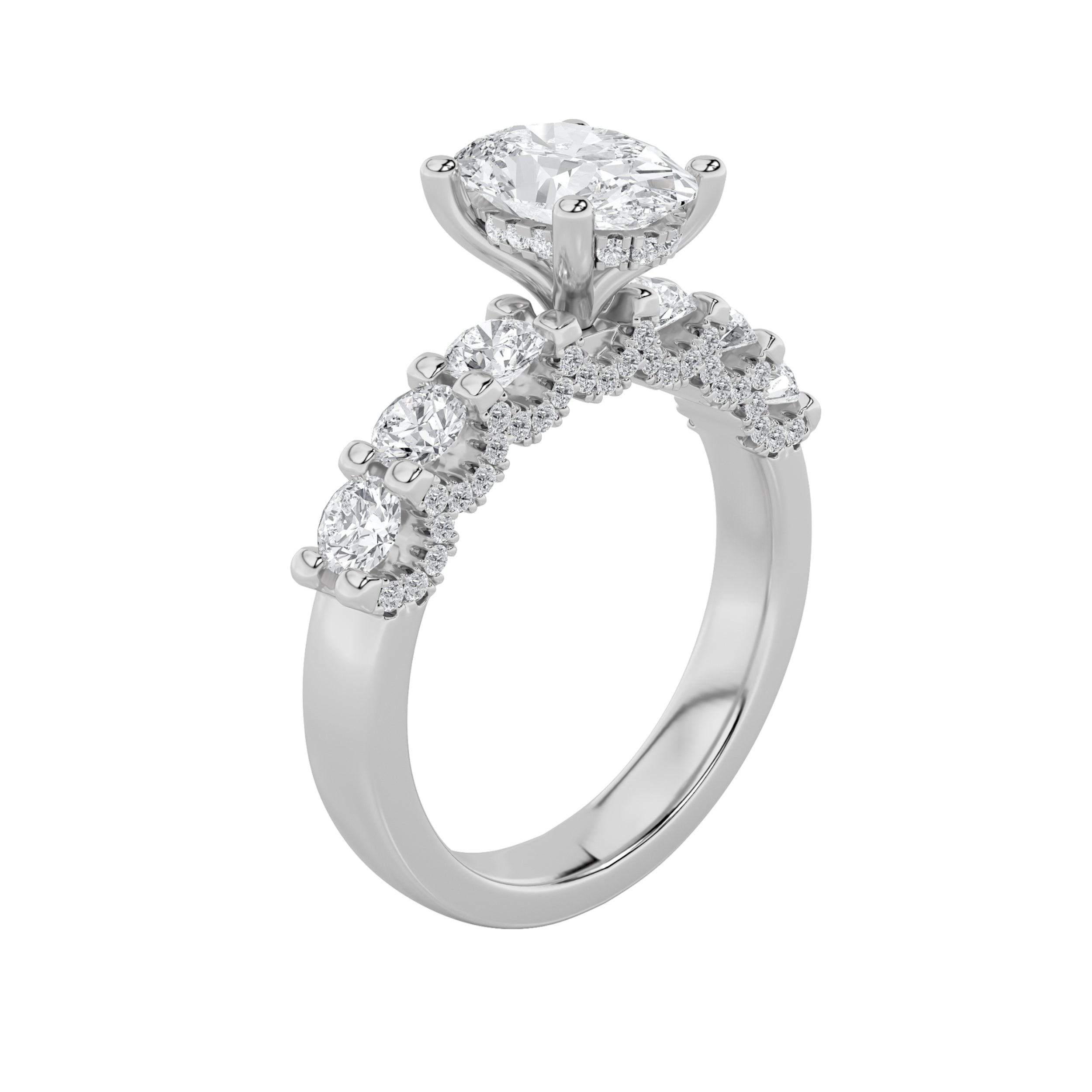 2.5CTW Oval Shaped Lab Grown Diamond (G/VS) Accented Double Halo Set of Band and Ring in 14K Gold