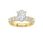 2.5CTW Oval Shaped Lab Grown Diamond (F/VS) Accented Double Halo Set of Band and Ring in 14K Gold