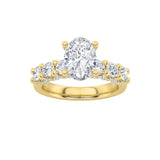 2.5CTW Oval Shaped Lab Grown Diamond (F/VS) Accented Double Halo Set of Band and Ring in 14K Gold