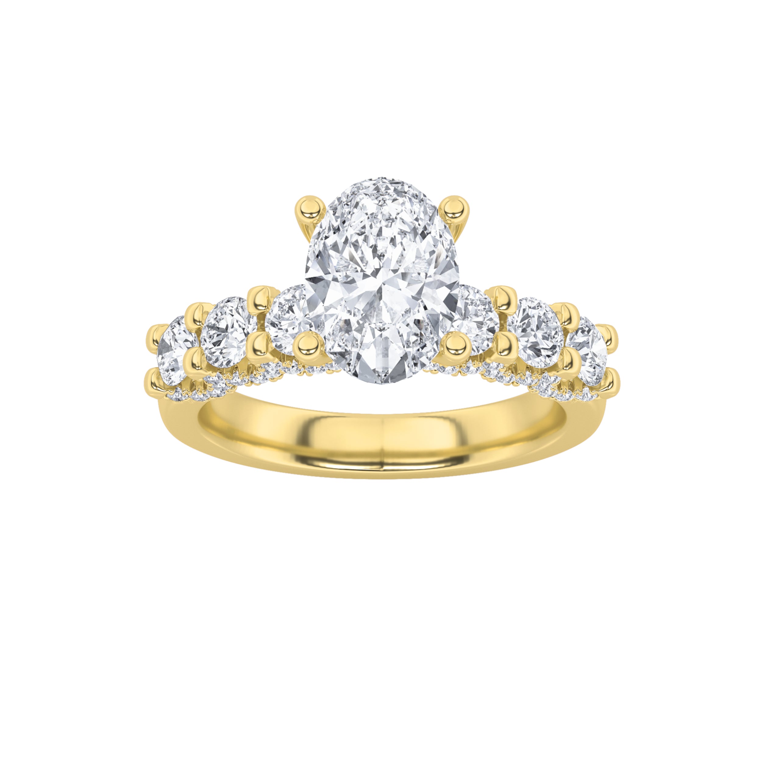 2.5CTW Oval Shaped Lab Grown Diamond (F/VS) Accented Double Halo Set of Band and Ring in 14K Gold