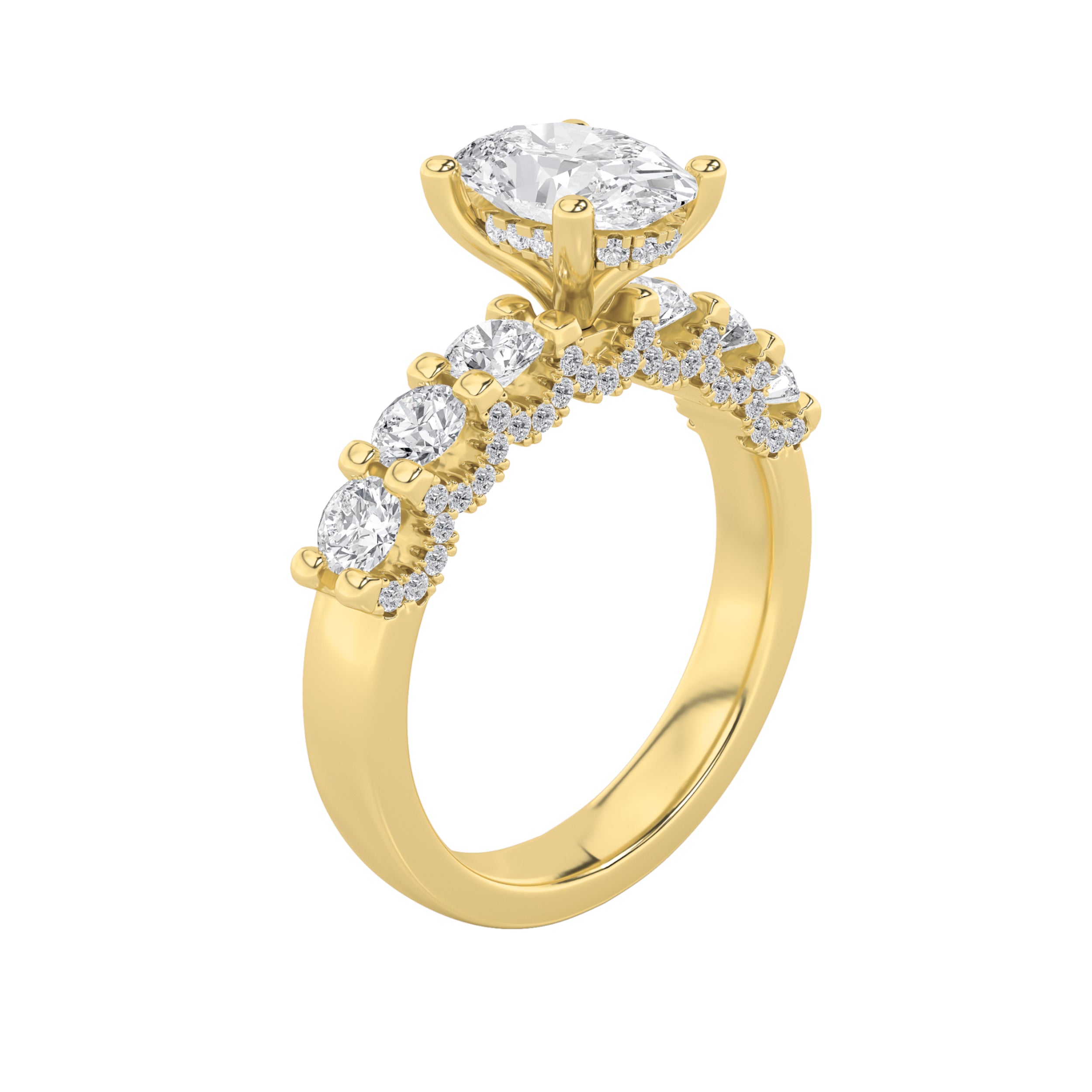 2.5CTW Oval Shaped Lab Grown Diamond (F/VS) Accented Double Halo Set of Band and Ring in 14K Gold
