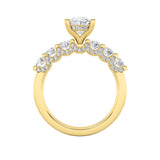 2.5CTW Oval Shaped Lab Grown Diamond (F/VS) Accented Double Halo Set of Band and Ring in 14K Gold