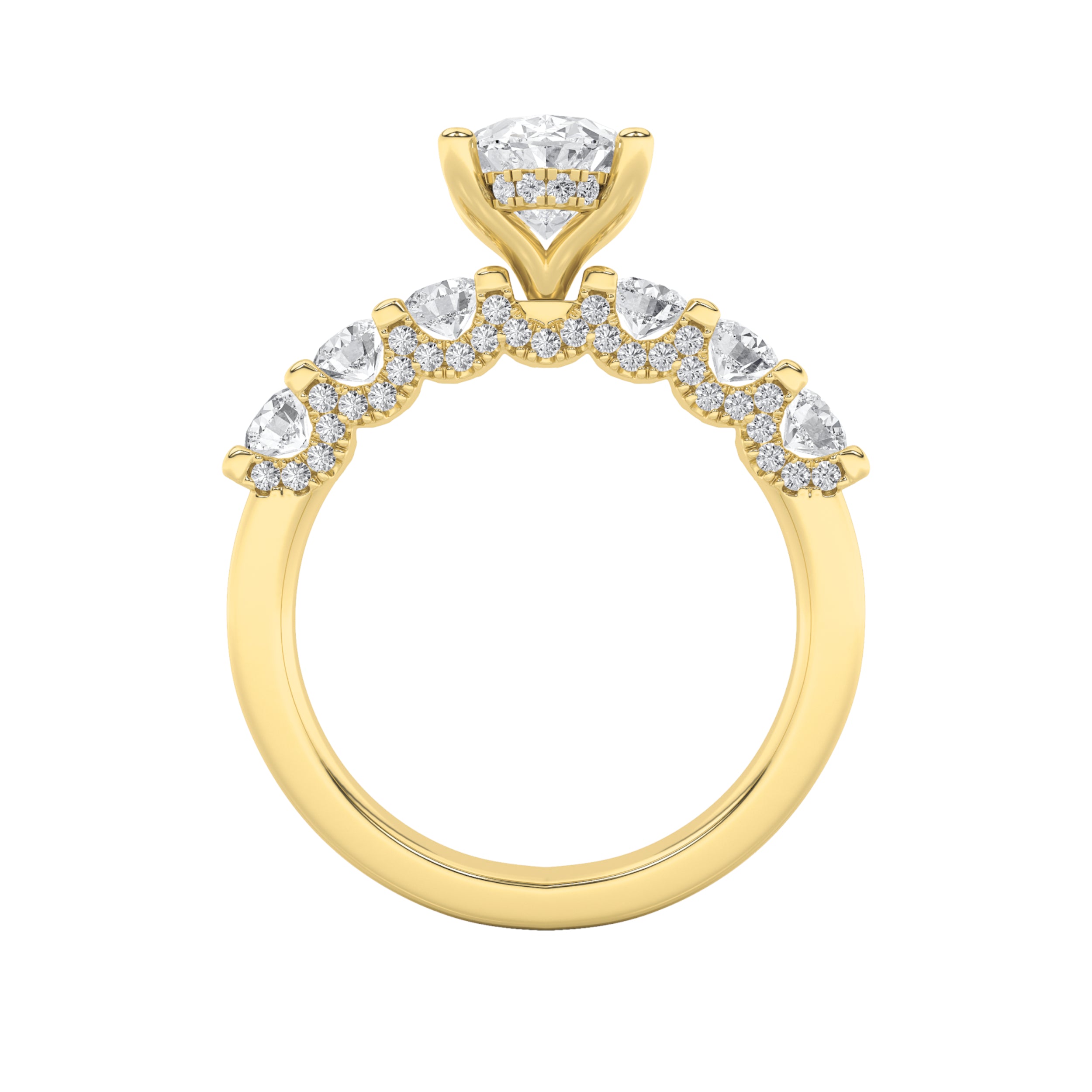 2.5CTW Oval Shaped Lab Grown Diamond (F/VS) Accented Double Halo Set of Band and Ring in 14K Gold
