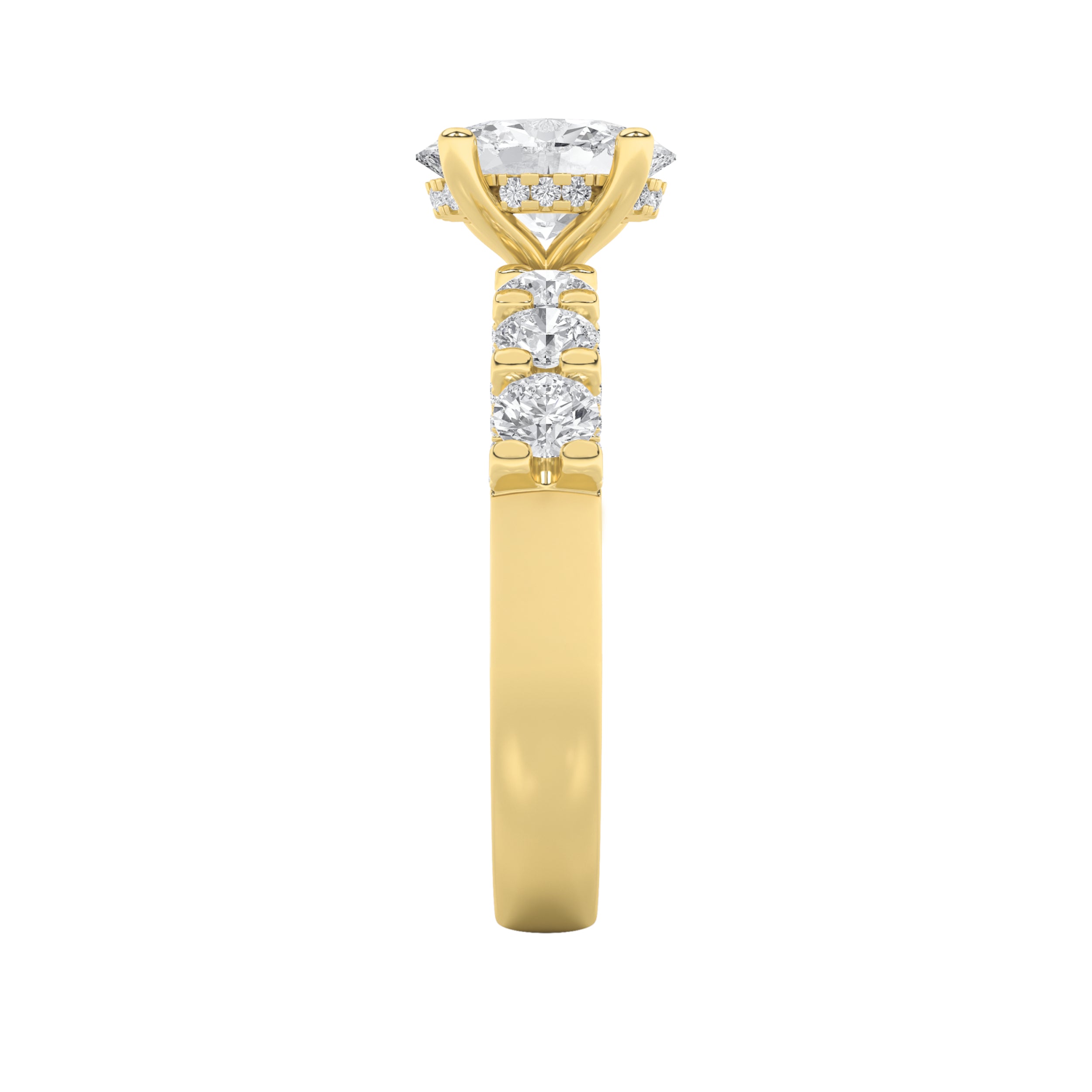 2.5CTW Oval Shaped Lab Grown Diamond (F/VS) Accented Double Halo Set of Band and Ring in 14K Gold
