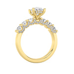 2.5CTW Oval Shaped Lab Grown Diamond (F/VS) Accented Double Halo Set of Band and Ring in 14K Gold