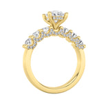2.5CTW Oval Shaped Lab Grown Diamond (F/VS) Accented Double Halo Set of Band and Ring in 14K Gold
