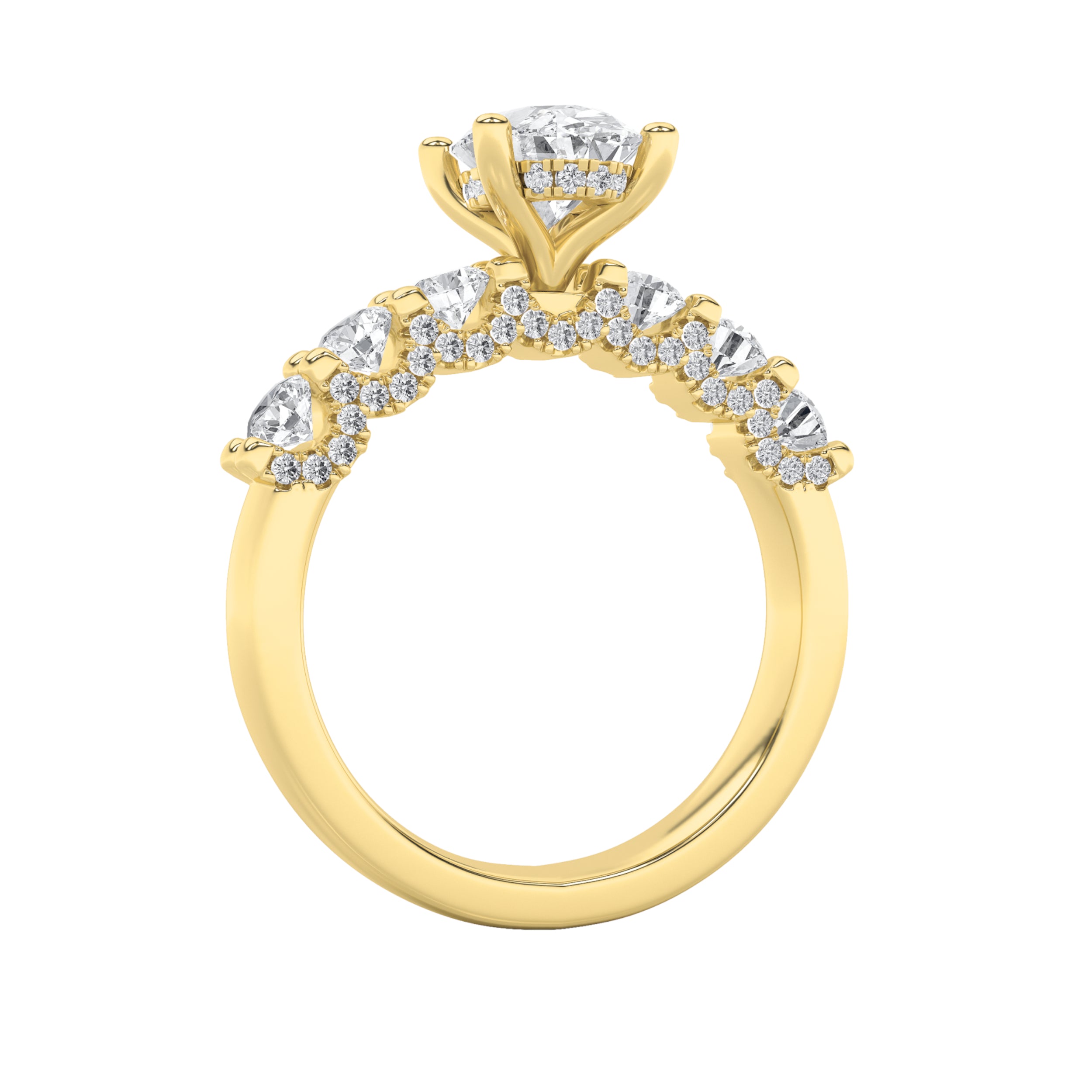 2.5CTW Oval Shaped Lab Grown Diamond (F/VS) Accented Double Halo Set of Band and Ring in 14K Gold