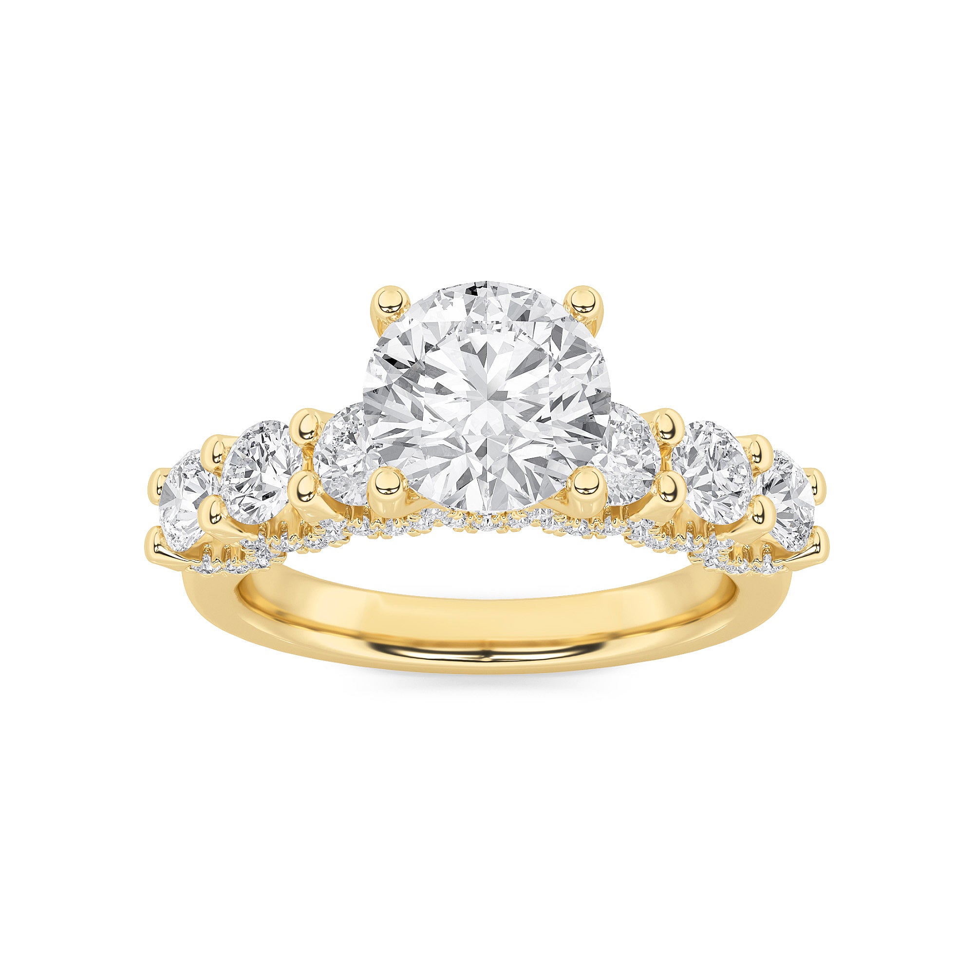 2.5CTW Round Shaped Lab Grown Diamond (F/VS) Accented Double Halo Set of Band and  Ring in 14K Gold