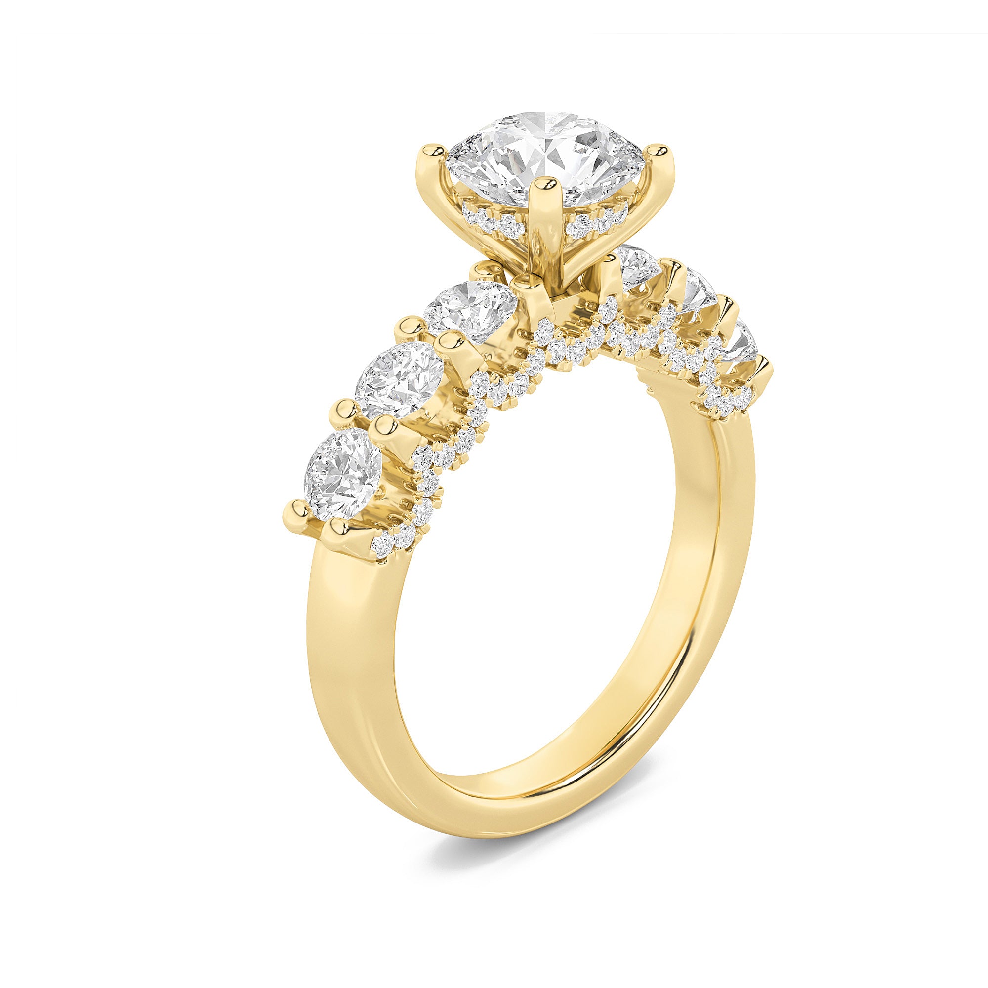 2.5CTW Round Shaped Lab Grown Diamond (F/VS) Accented Double Halo Set of Band and  Ring in 14K Gold