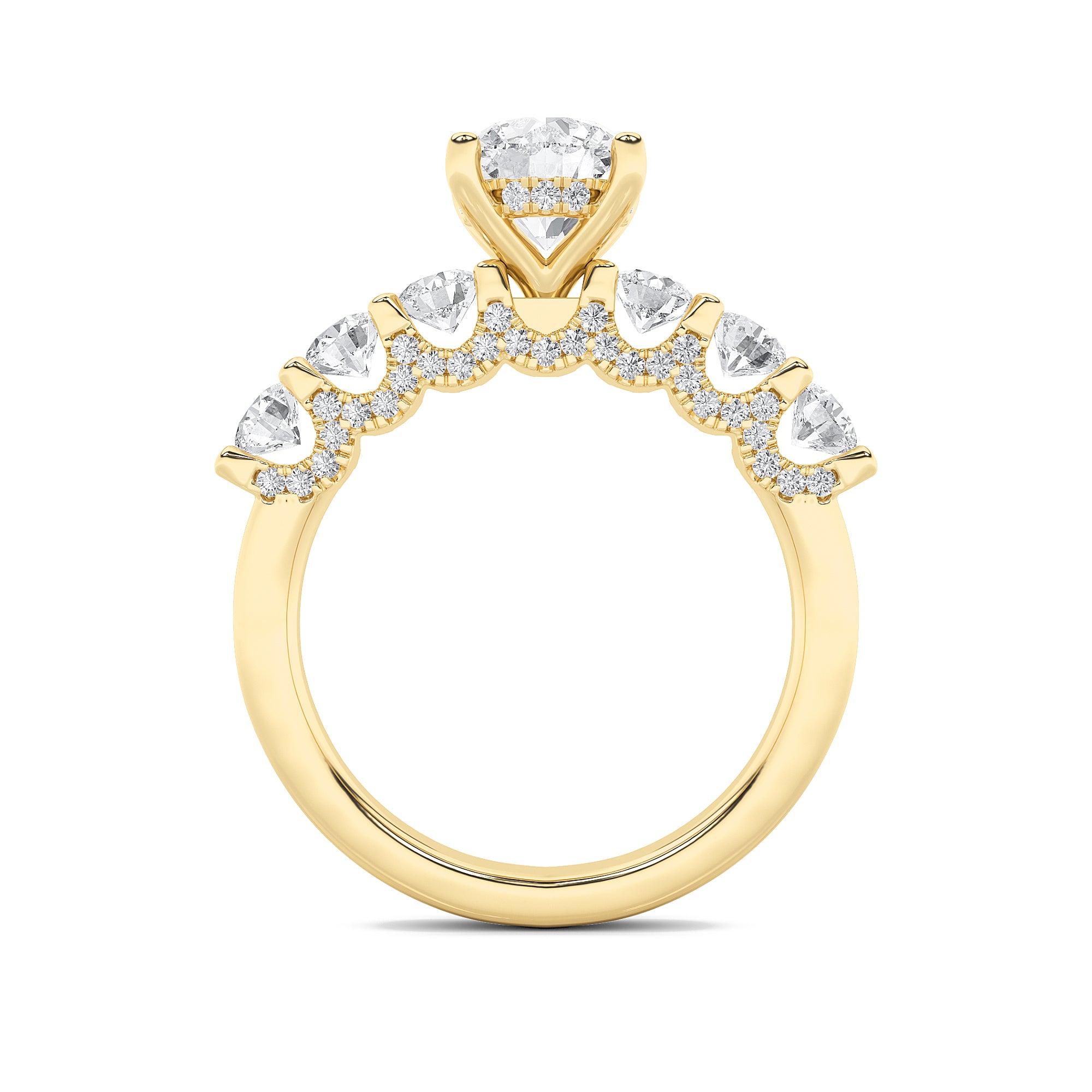 2.5CTW Round Shaped Lab Grown Diamond (F/VS) Accented Double Halo Set of Band and  Ring in 14K Gold