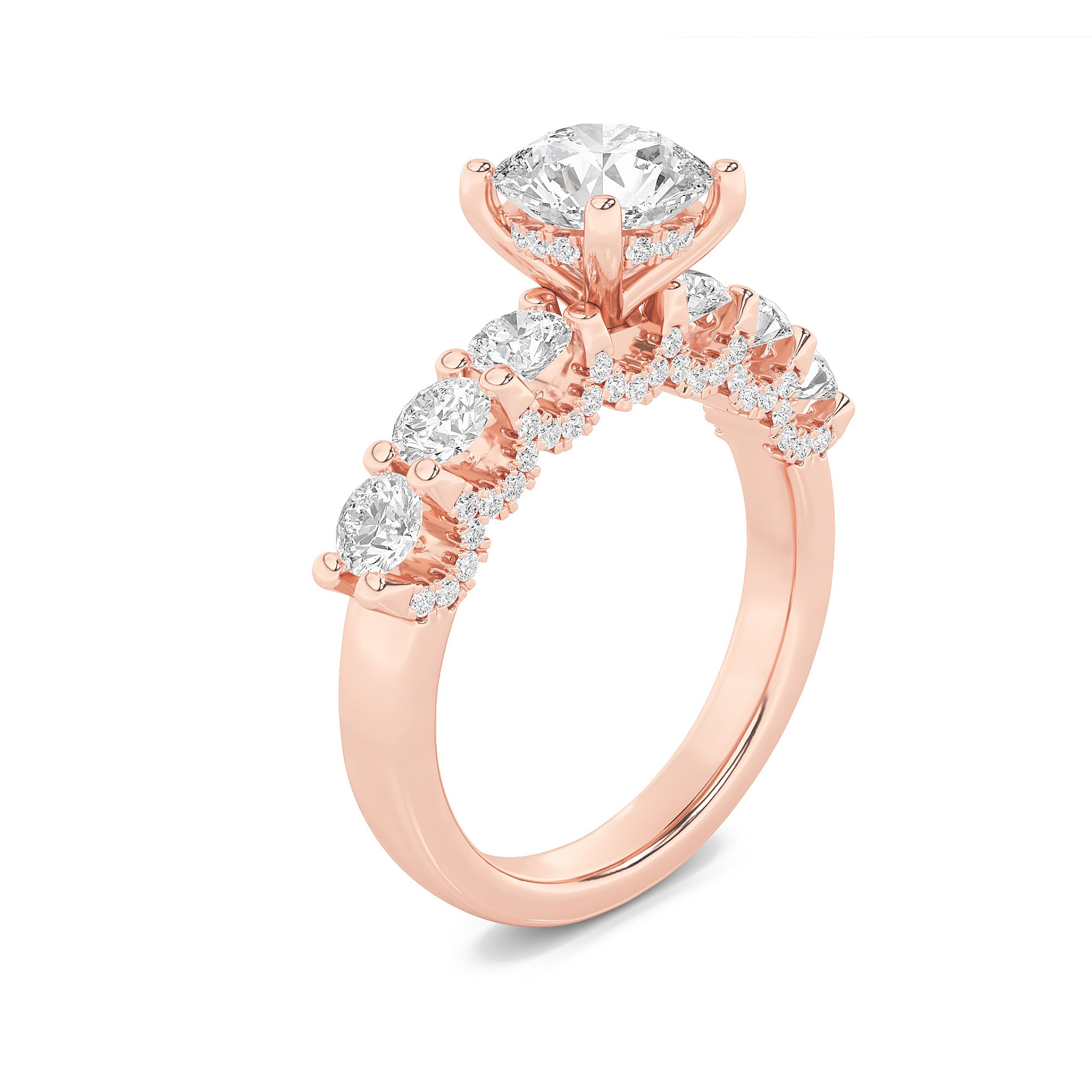 2.5CTW Round Shaped Lab Grown Diamond (F/VS) Accented Double Halo Set of Band and  Ring in 14K Gold