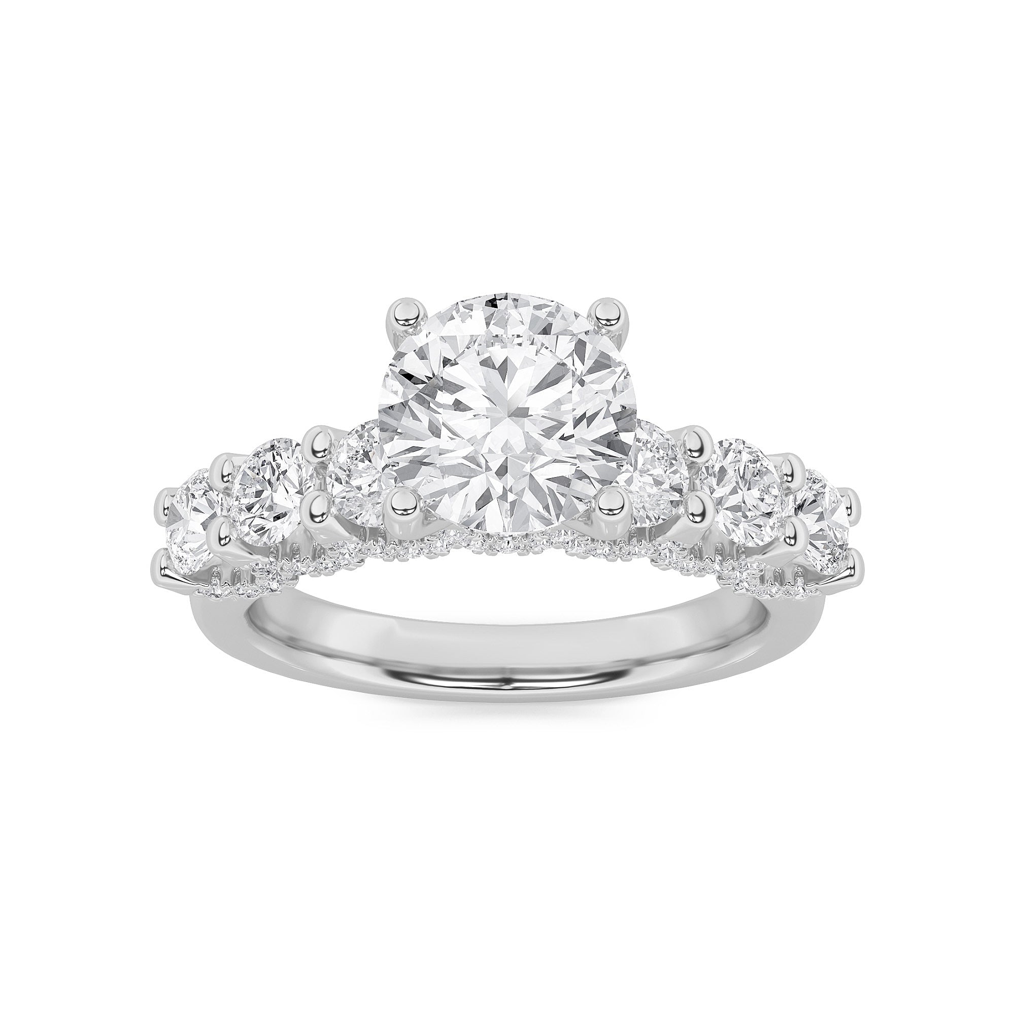 5CTW Round Shaped Lab Grown Diamond (F/VS) Accented Double Halo Set of Band and  Ring in 14K Gold