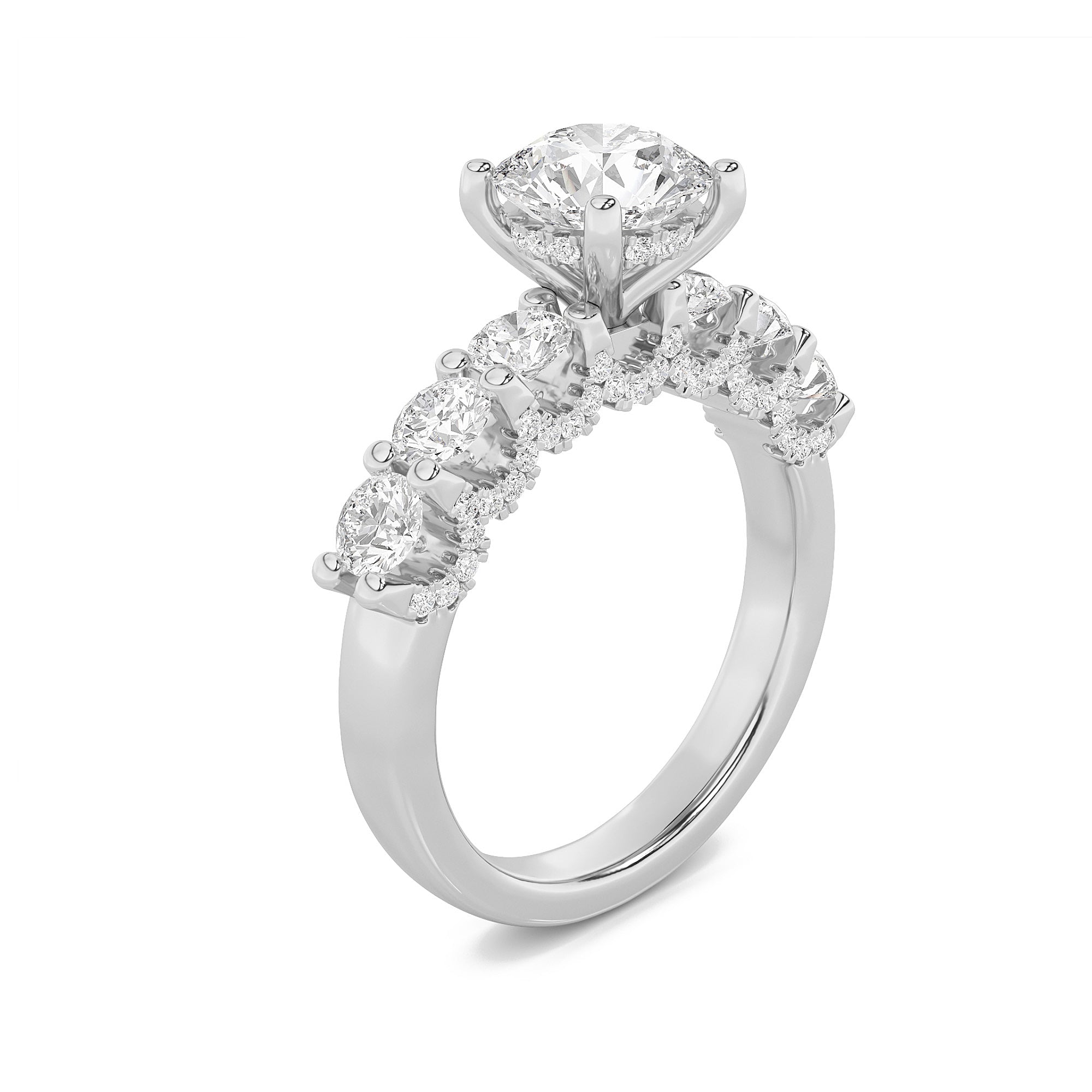 5CTW Round Shaped Lab Grown Diamond (F/VS) Accented Double Halo Set of Band and  Ring in 14K Gold