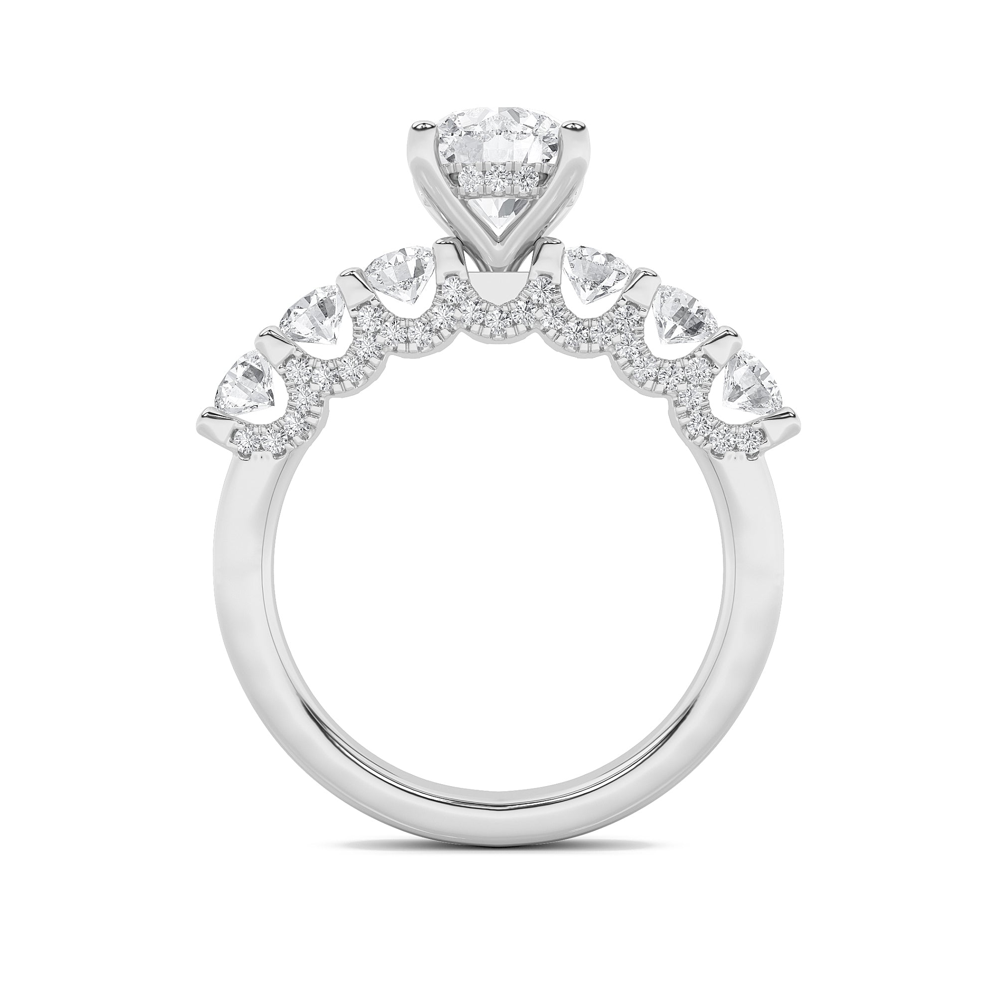 5CTW Round Shaped Lab Grown Diamond (F/VS) Accented Double Halo Set of Band and  Ring in 14K Gold