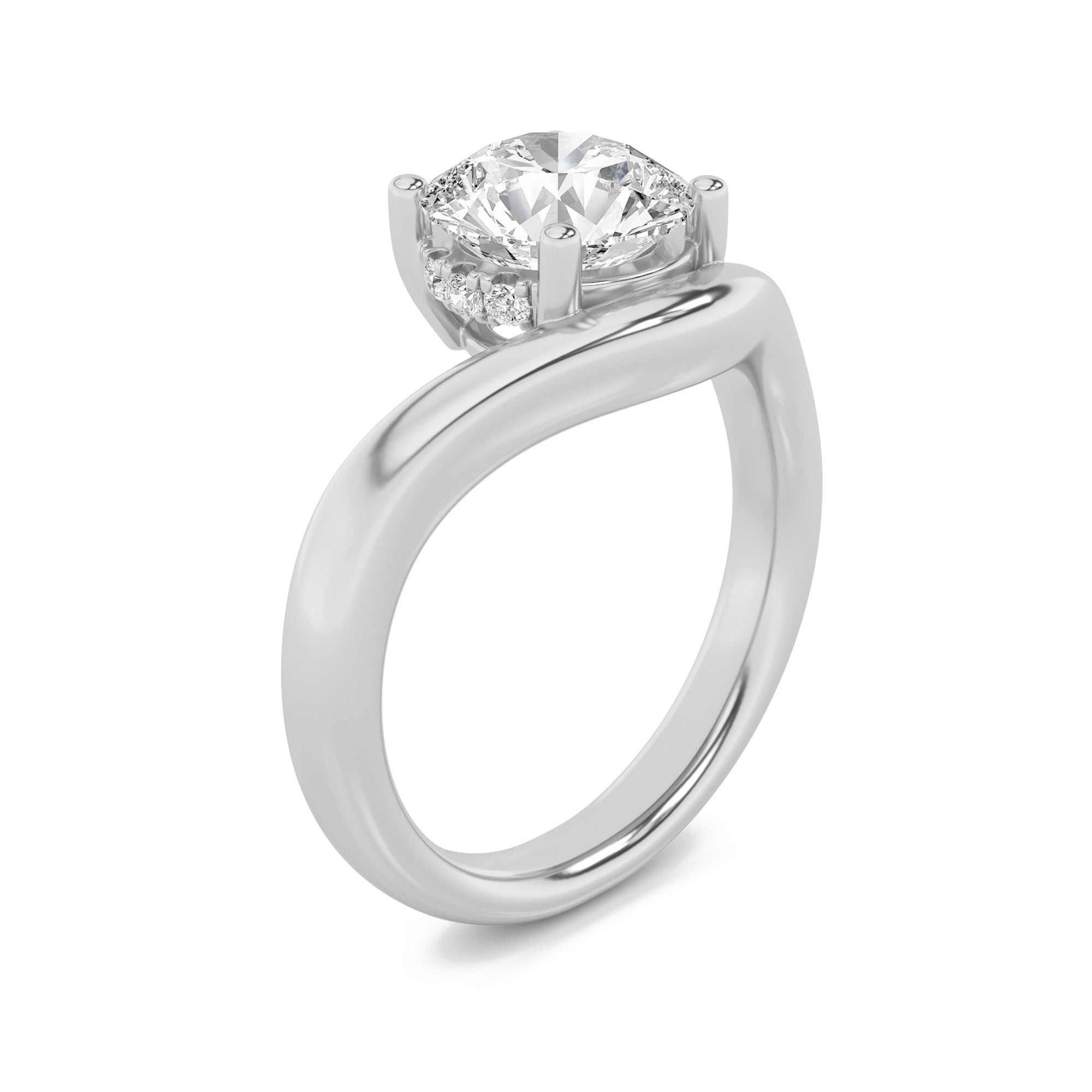 2CTW Round Shaped Lab Grown Diamond (F/VS) Accented Solitaire Fancy Engagement Ring in 14K Gold