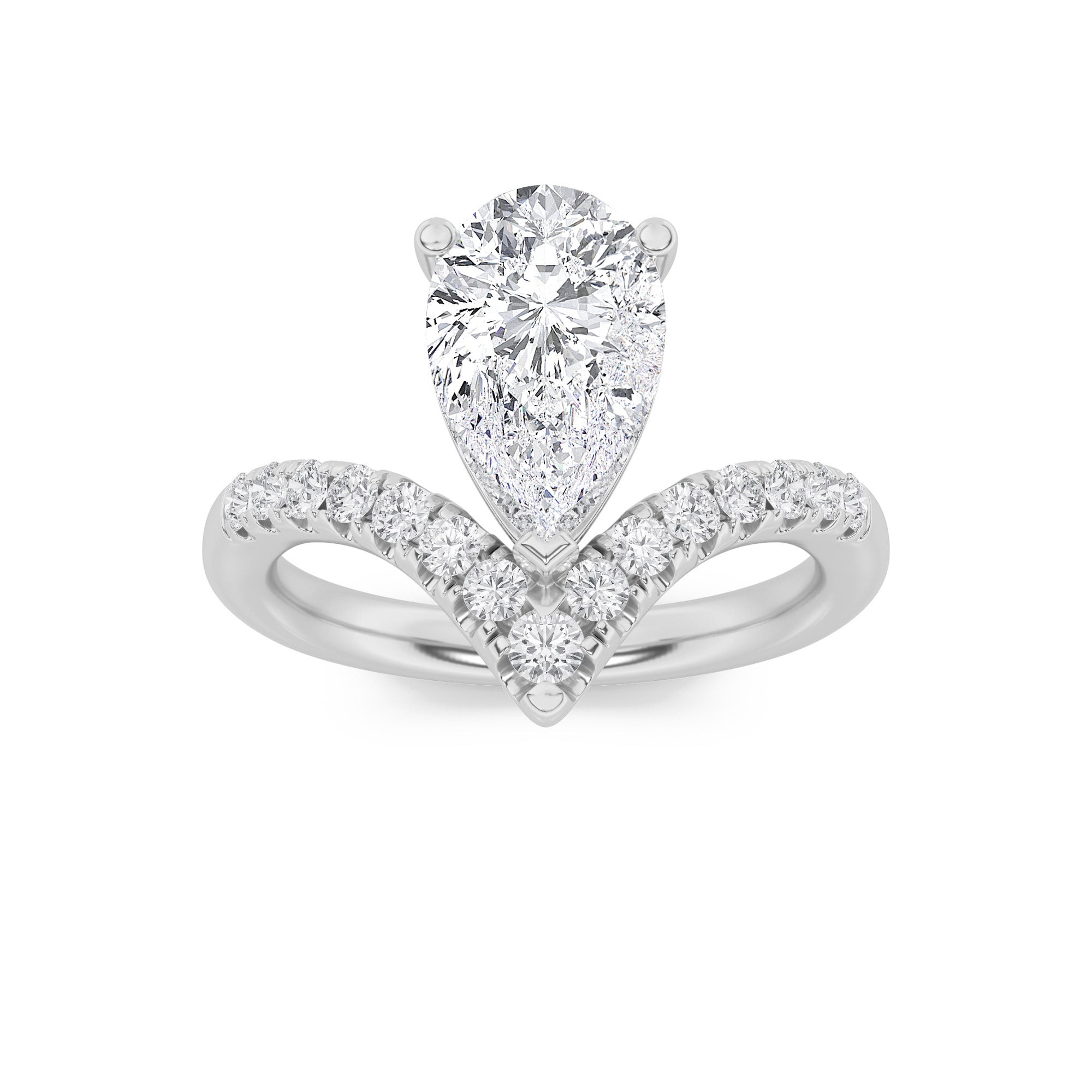 2CTW Pear Shaped Lab Grown Diamond (G/VS) Accented Solitaire Fancy Engagement Ring in 14K Gold
