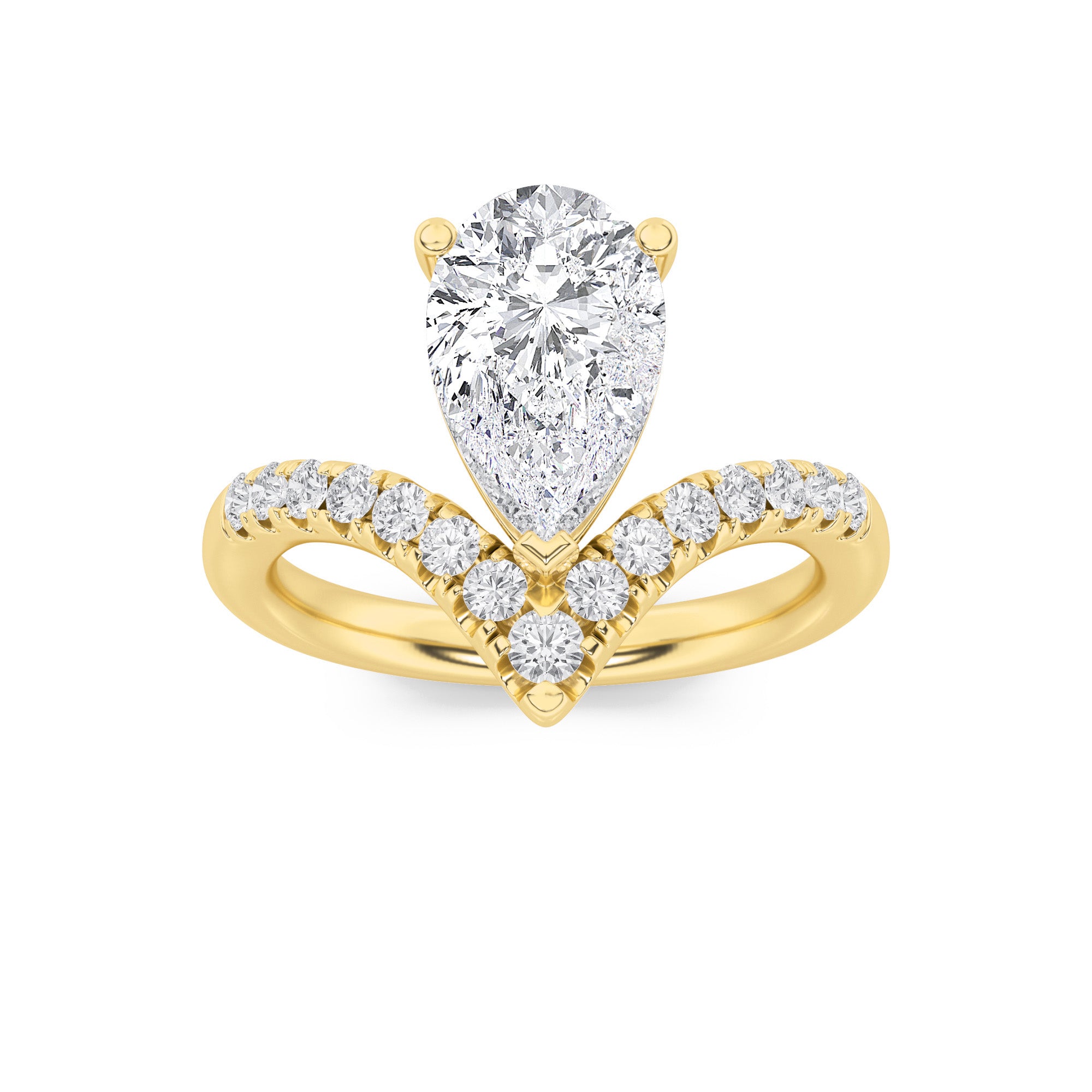 2CTW Pear Shaped Lab Grown Diamond (G/VS) Accented Solitaire Fancy Engagement Ring in 14K Gold