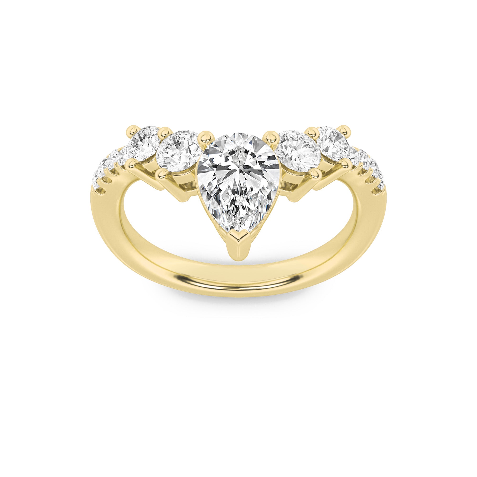 1.5CTW Pear Shaped Lab Grown Diamond (F/VS) Fancy Contour Ring in 14K Gold