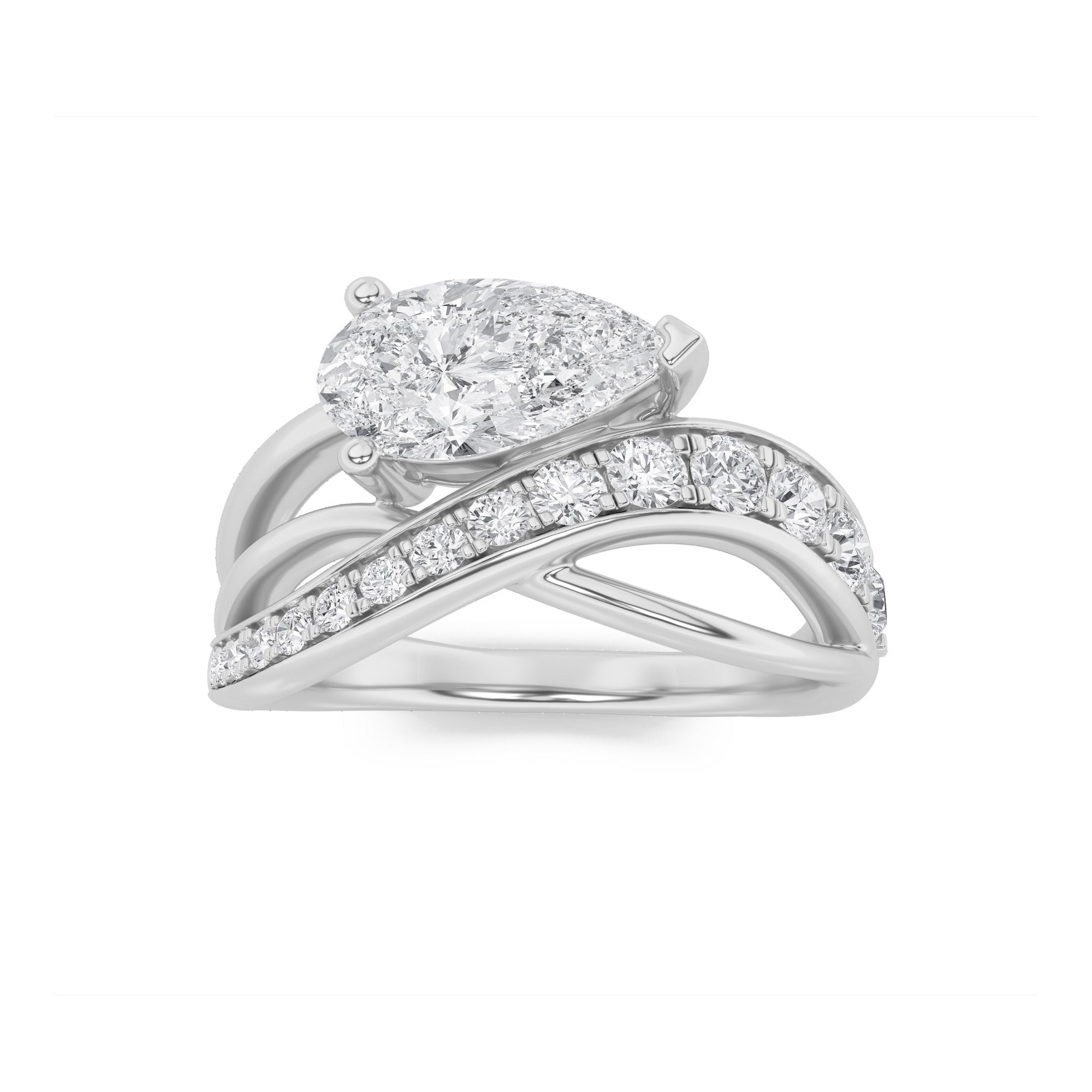 2CTW Pear Shaped Lab Grown Diamond (F/VS) Fashion AccentedEngagement Ring in 14K Gold