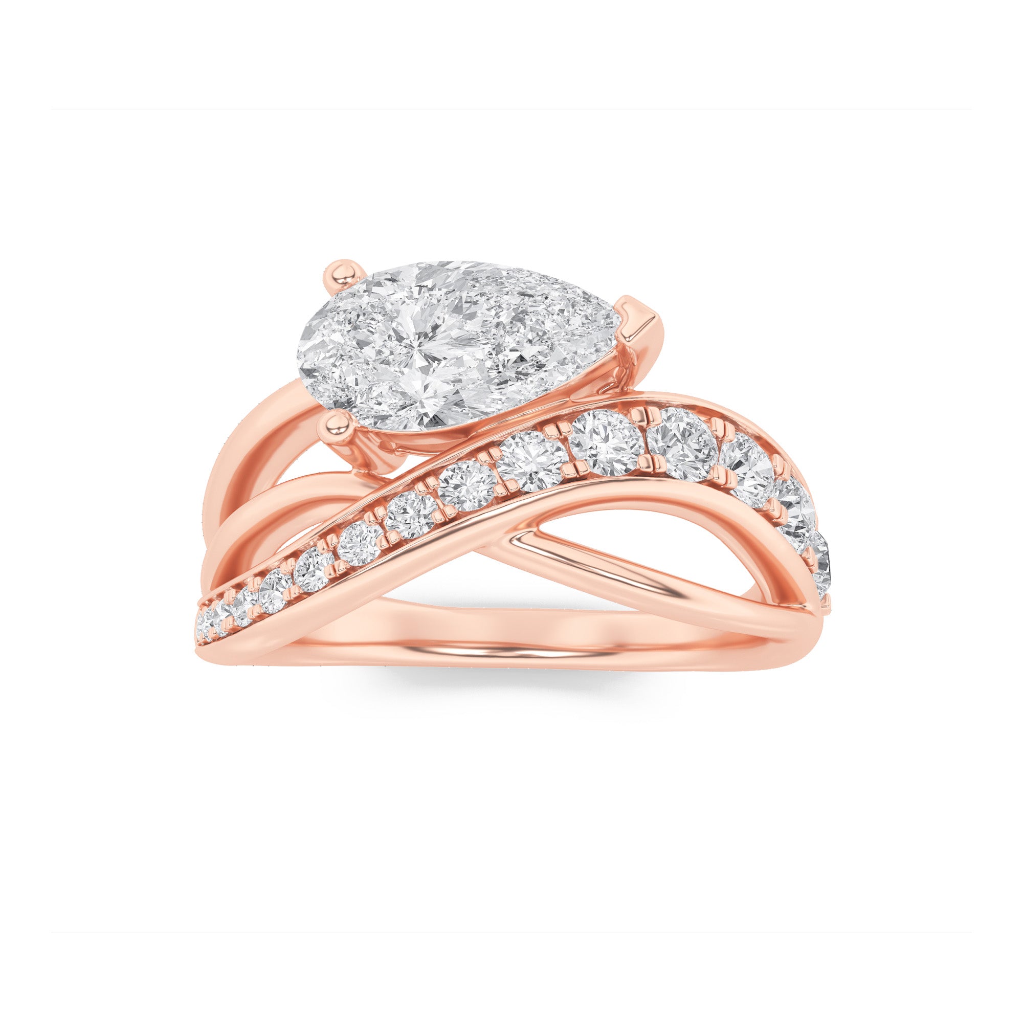 2CTW Pear Shaped Lab Grown Diamond (F/VS) Fashion AccentedEngagement Ring in 14K Gold