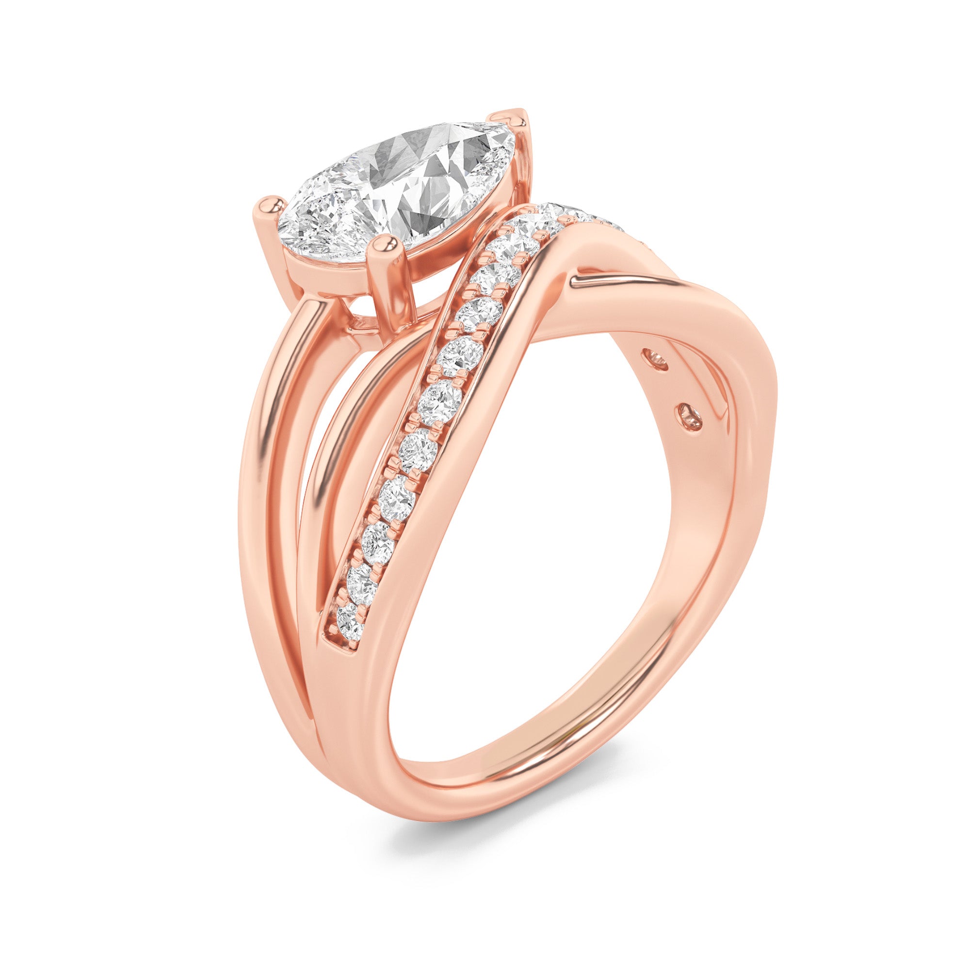 2CTW Pear Shaped Lab Grown Diamond (F/VS) Fashion AccentedEngagement Ring in 14K Gold