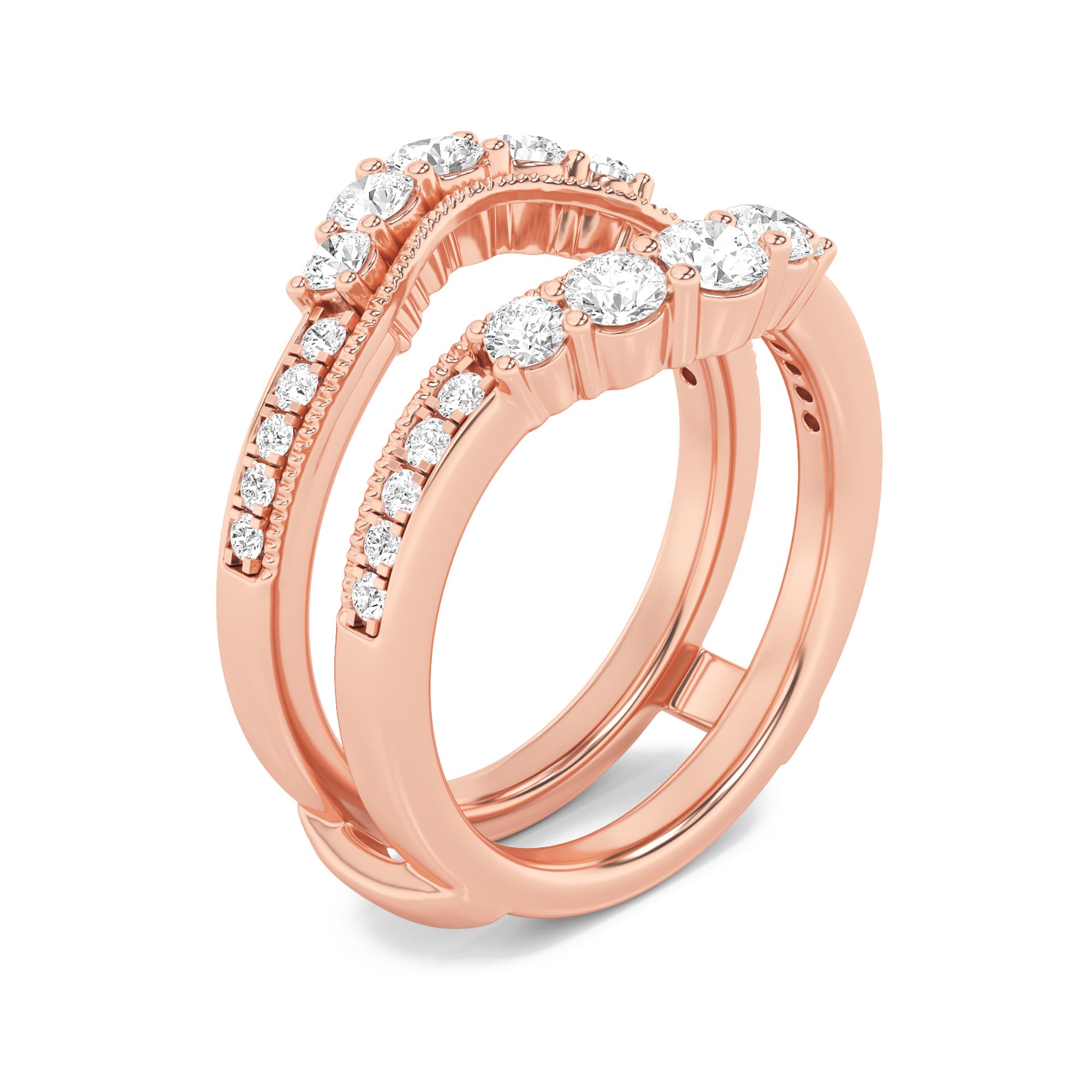 1CTW Round Shaped Lab Grown Diamond (F/VS) Insert Jacket Ring in 14K Gold