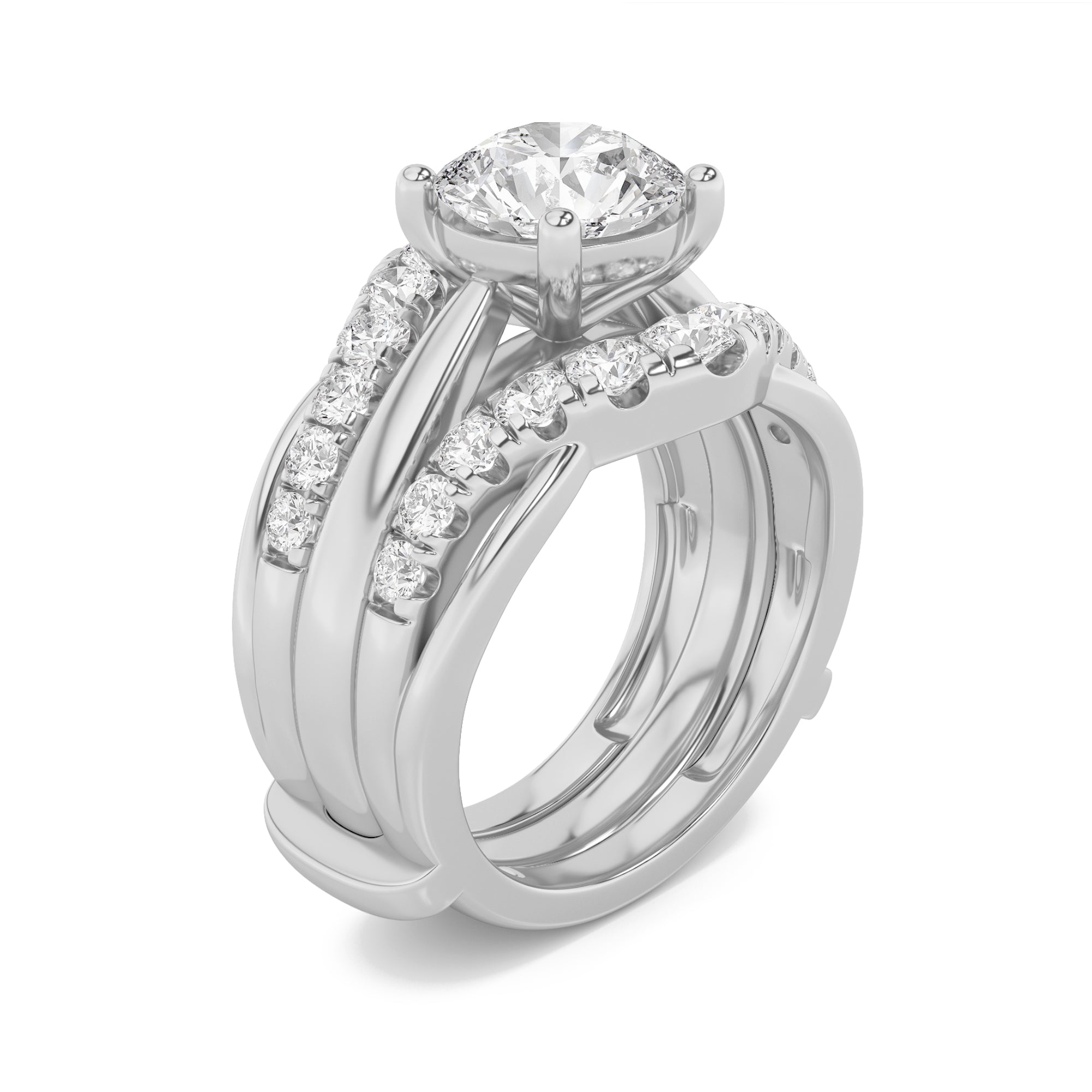 3CTW Round Shaped Lab Grown Diamond (F/VS) Insert Jacket Ring in 14K Gold