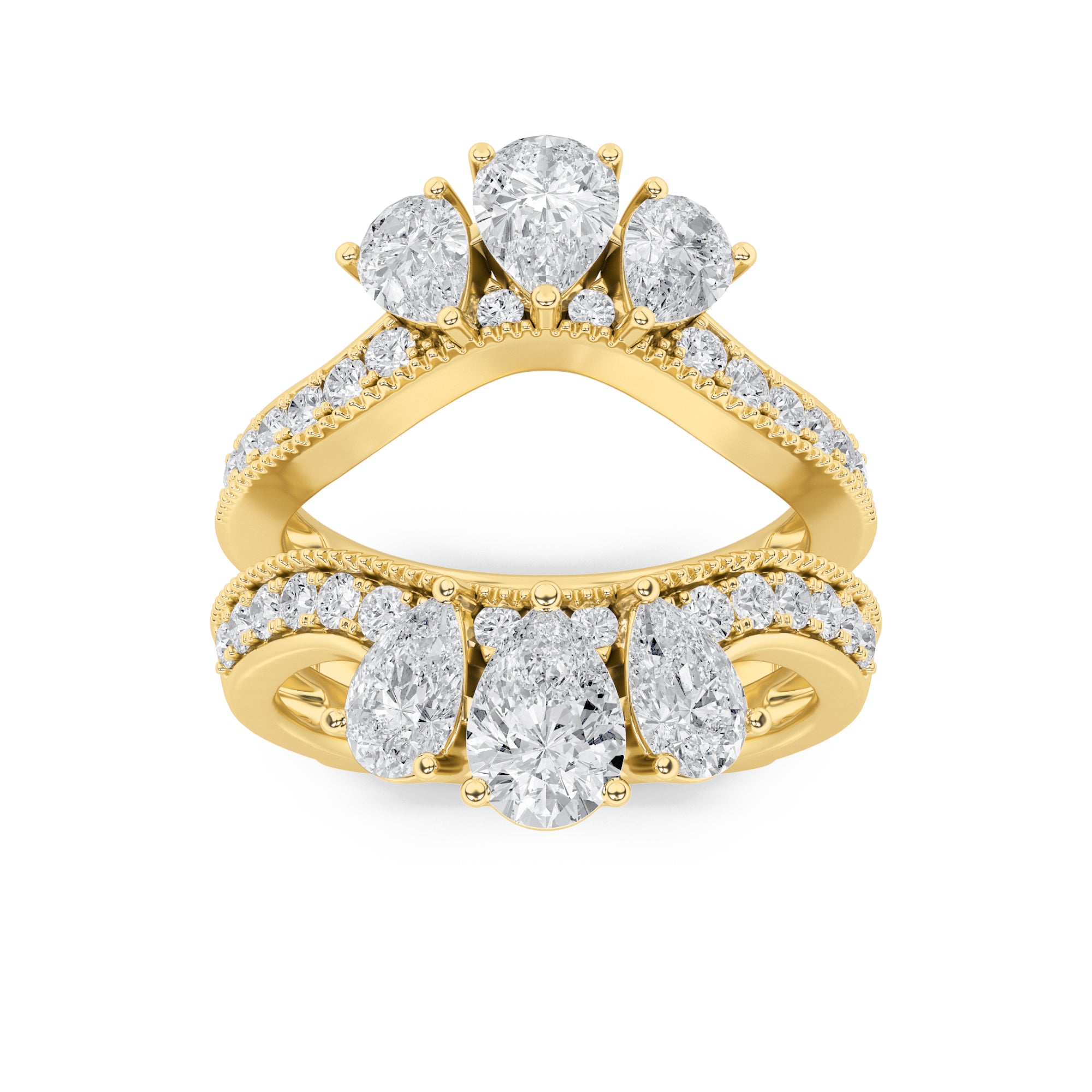 2CTW Pear Shaped Lab Grown Diamond (F/VS) Insert Jacket Ring in 14K Gold