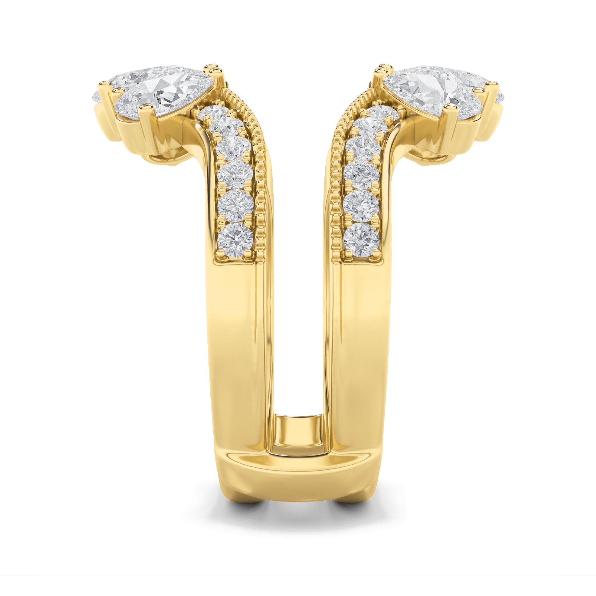 2CTW Pear Shaped Lab Grown Diamond (F/VS) Insert Jacket Ring in 14K Gold
