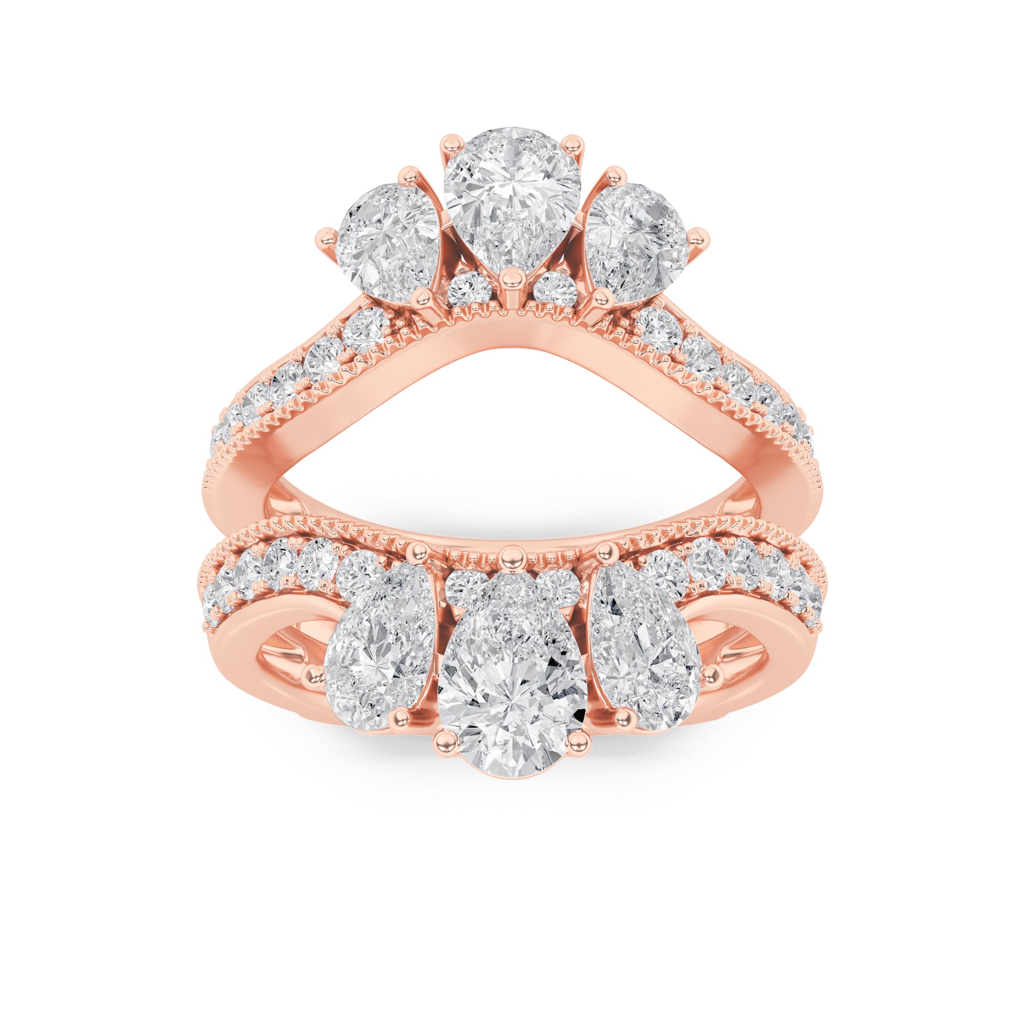 2CTW Pear Shaped Lab Grown Diamond (F/VS) Insert Jacket Ring in 14K Gold