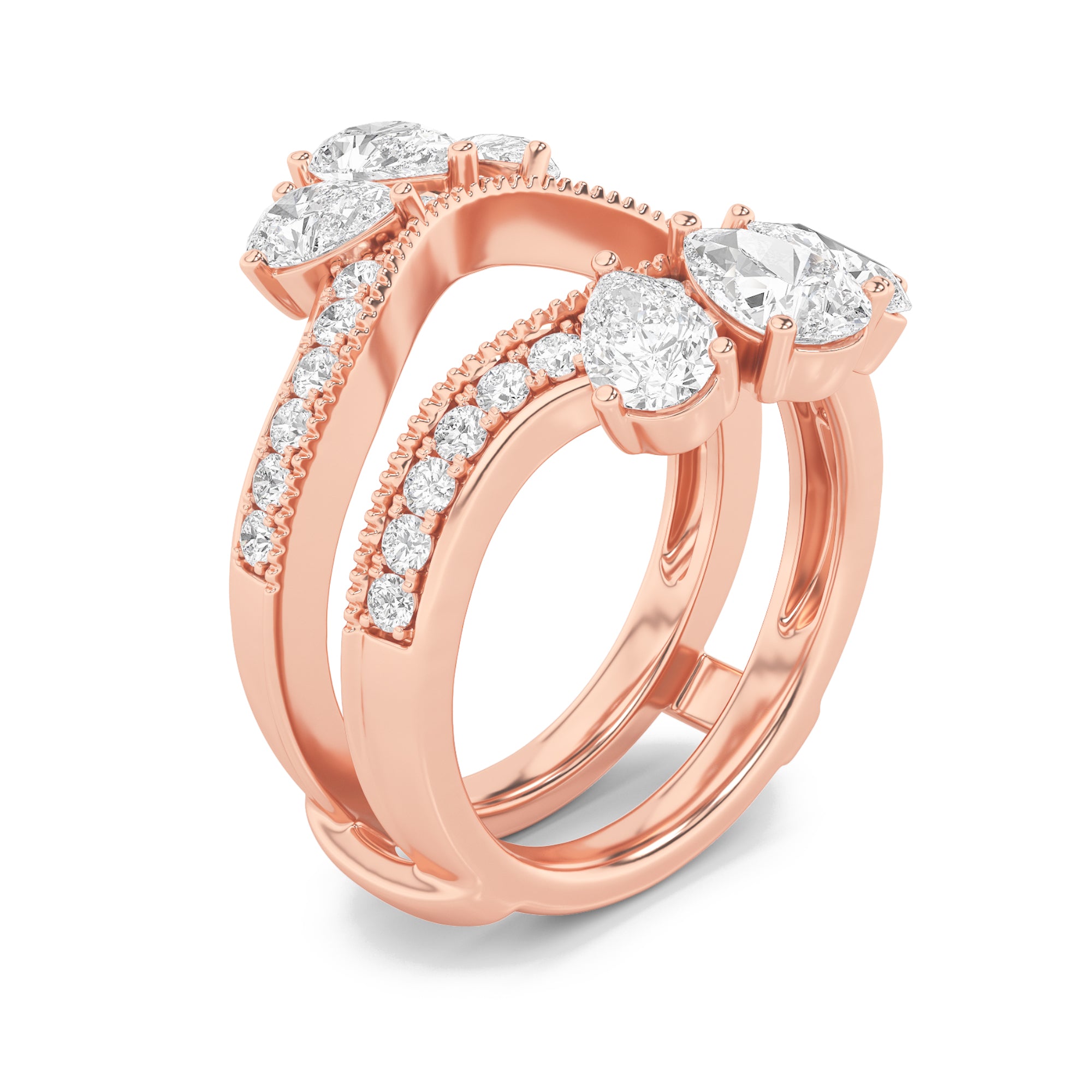 2CTW Pear Shaped Lab Grown Diamond (F/VS) Insert Jacket Ring in 14K Gold