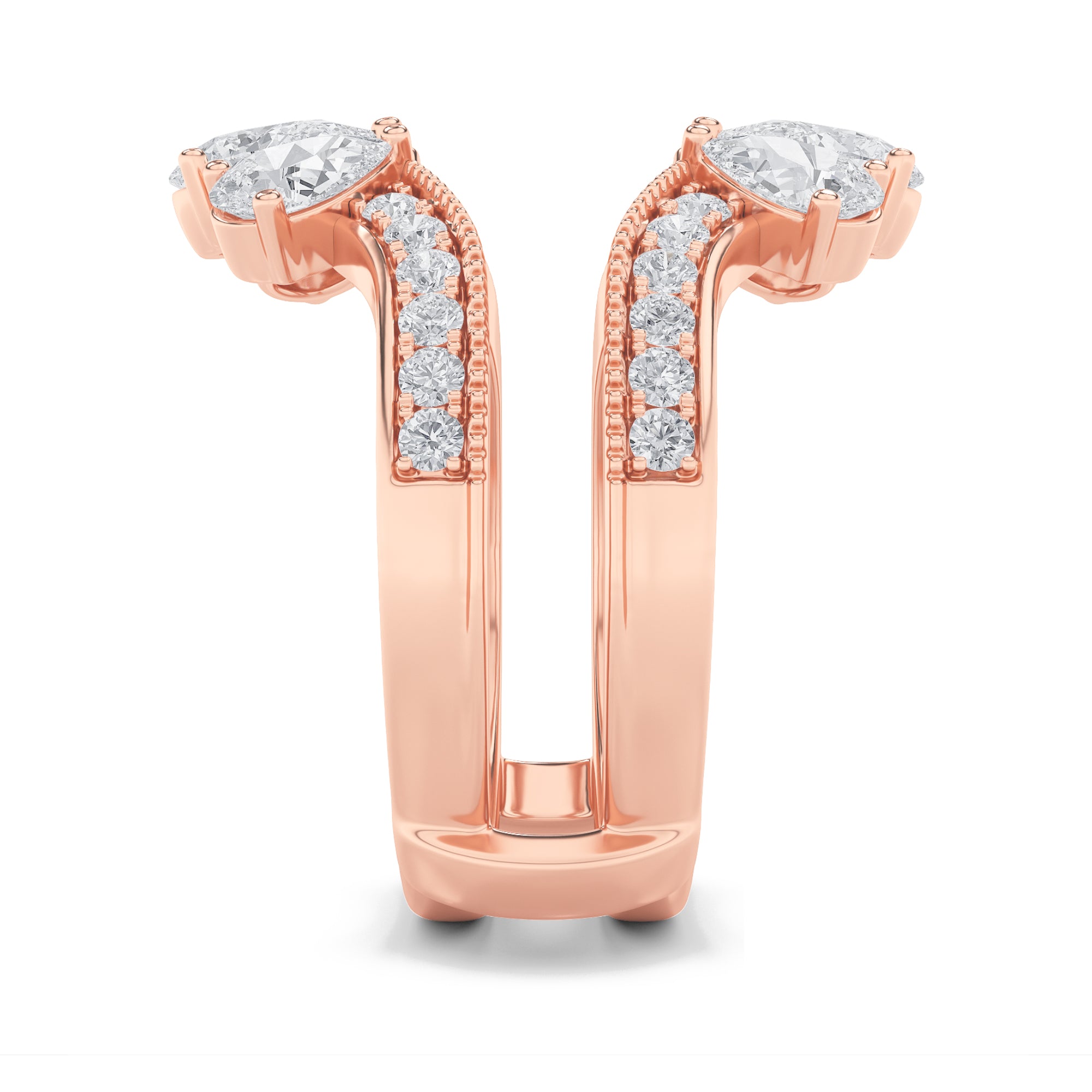 2CTW Pear Shaped Lab Grown Diamond (F/VS) Insert Jacket Ring in 14K Gold