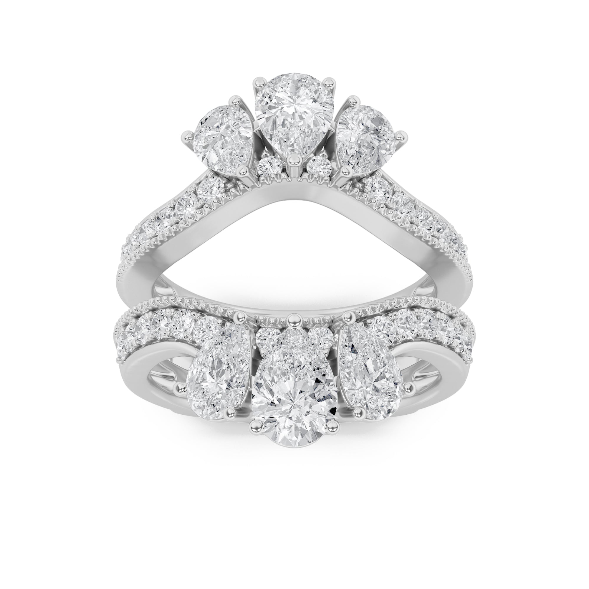2.25CTW Pear Shaped Lab Grown Diamond (F/VS) Insert Jacket Ring in 14K Gold