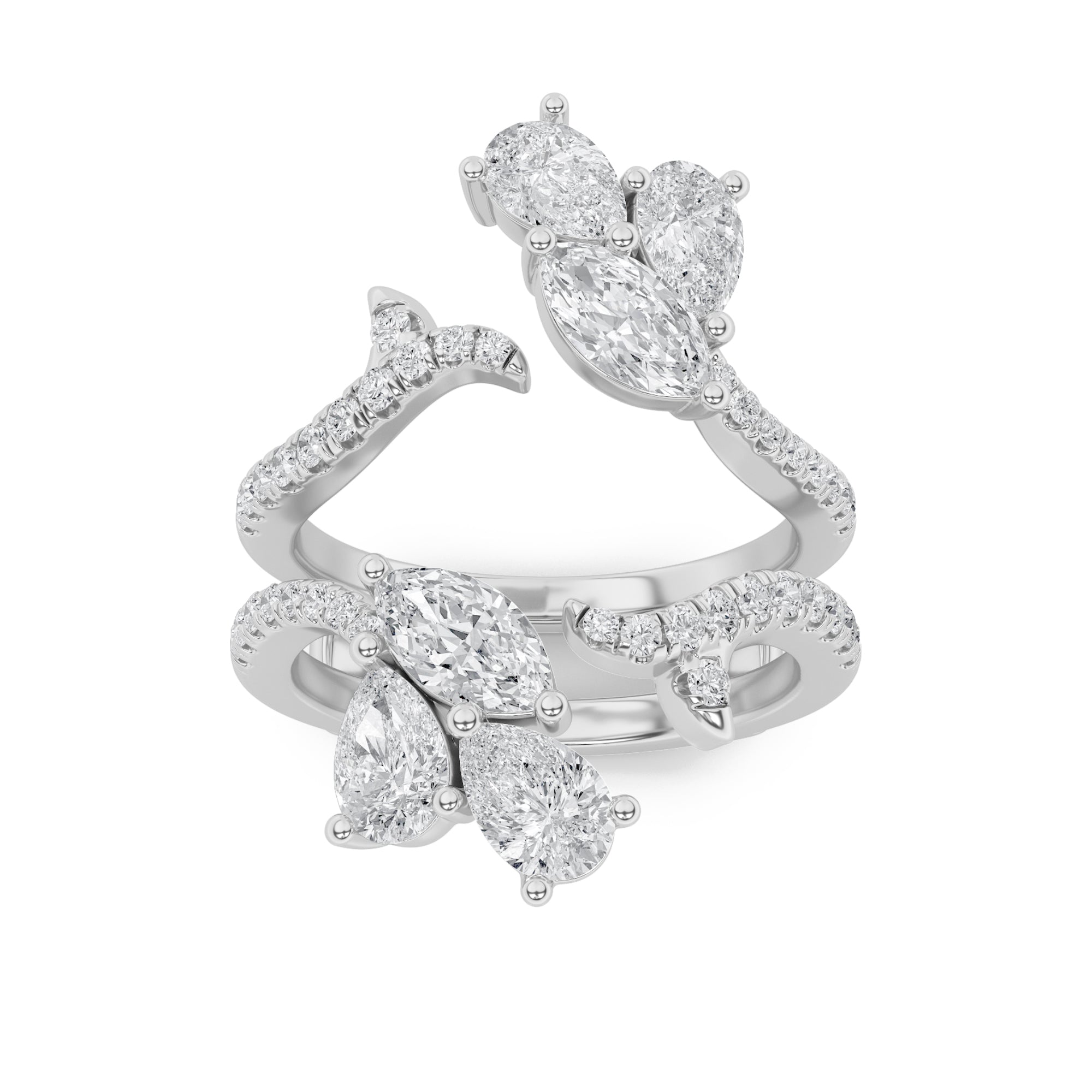 2CTW Marquise Shaped Lab Grown Diamond (F/VS) Insert Jacket Ring in 14K Gold