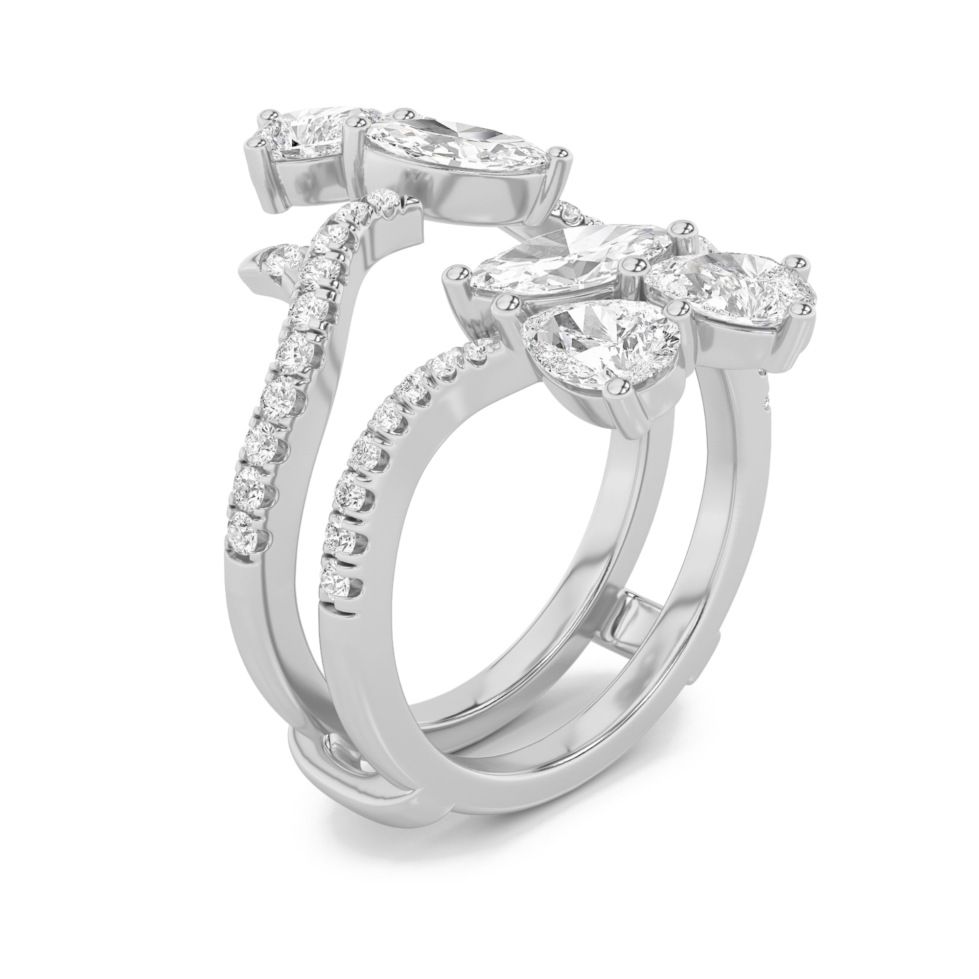 2CTW Marquise Shaped Lab Grown Diamond (F/VS) Insert Jacket Ring in 14K Gold