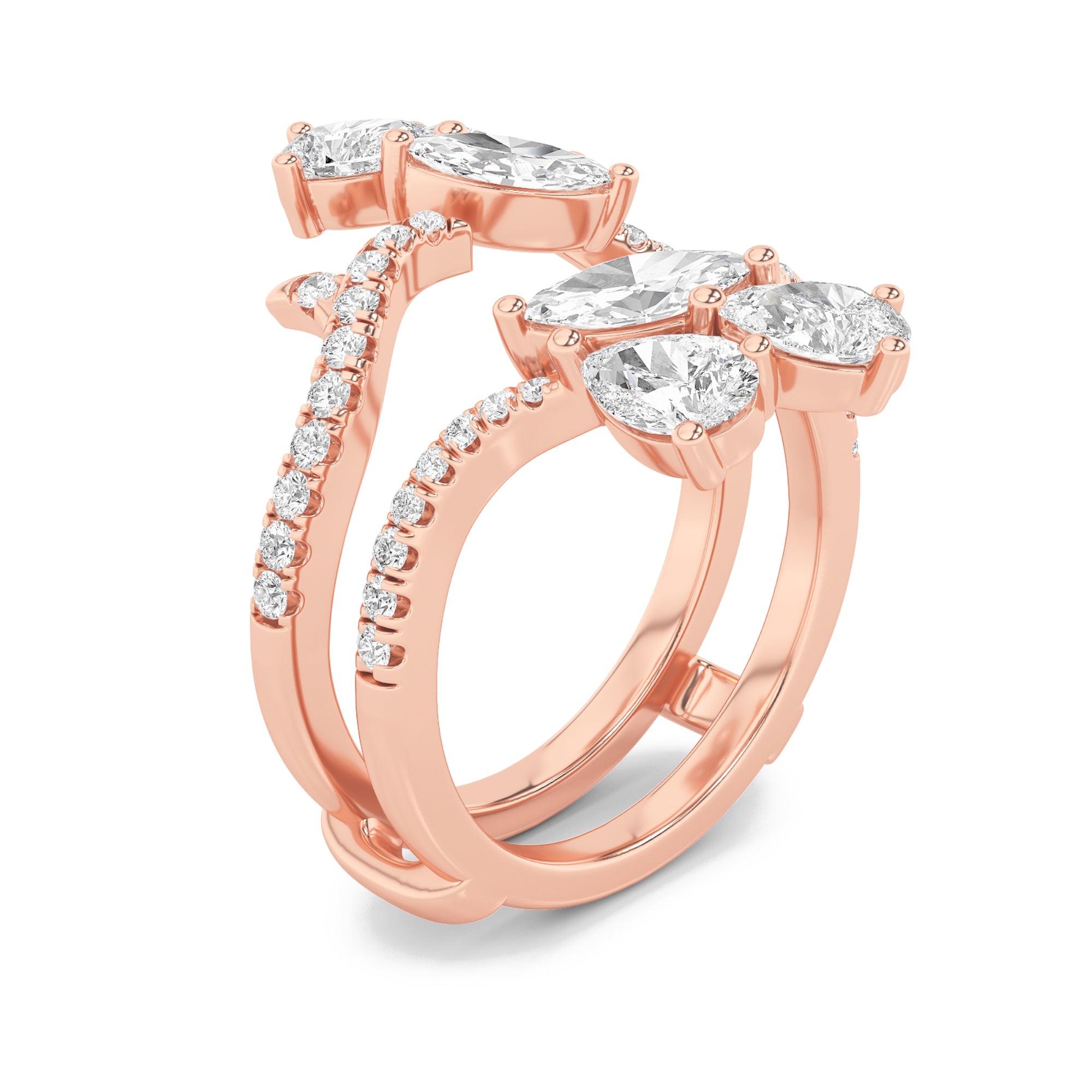 2CTW Marquise Shaped Lab Grown Diamond (F/VS) Insert Jacket Ring in 14K Gold