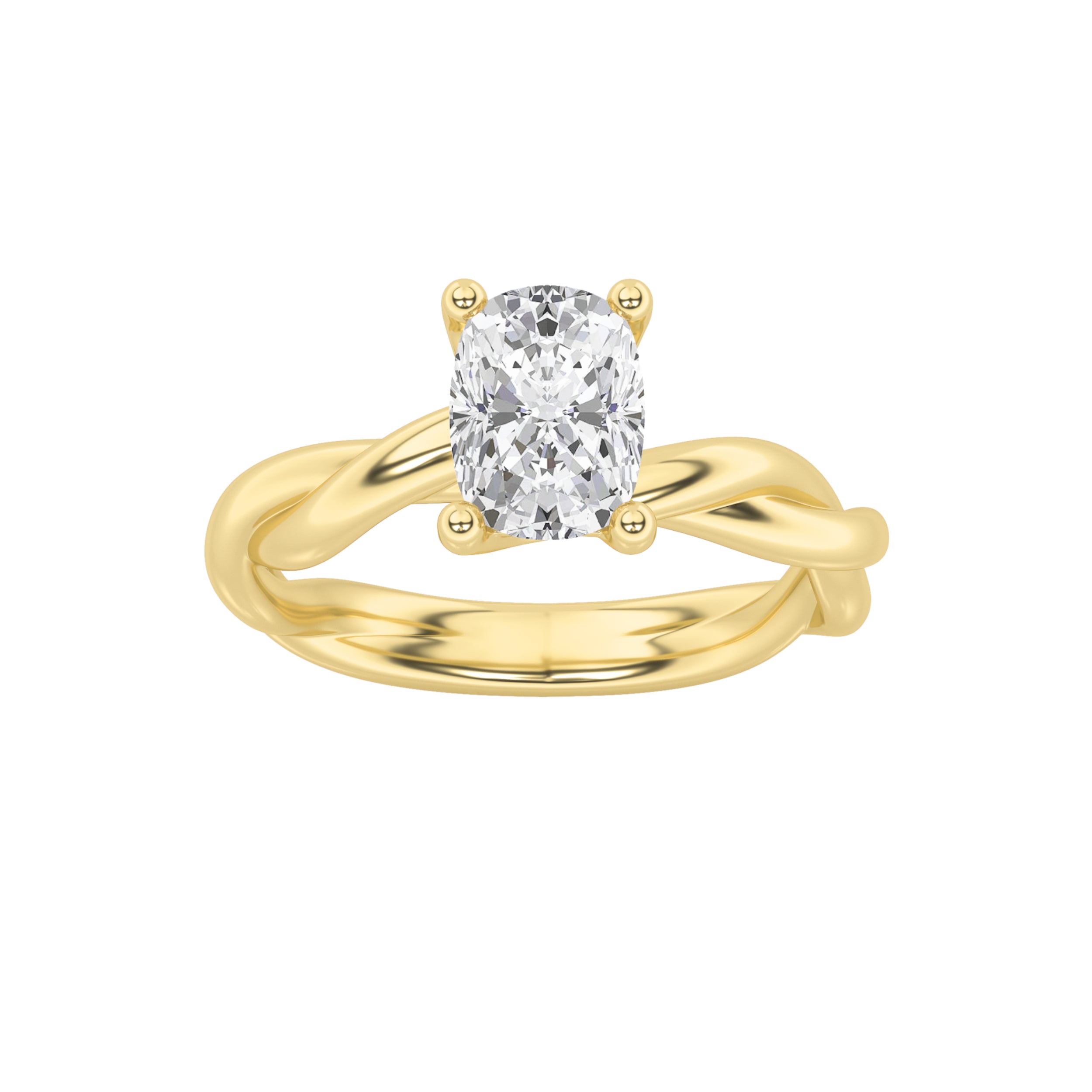 1CTW Elongated Cushion Shaped Lab Grown Diamond (F/VS) Twisted Shank Solitaire Engagement Ring in 14K Gold