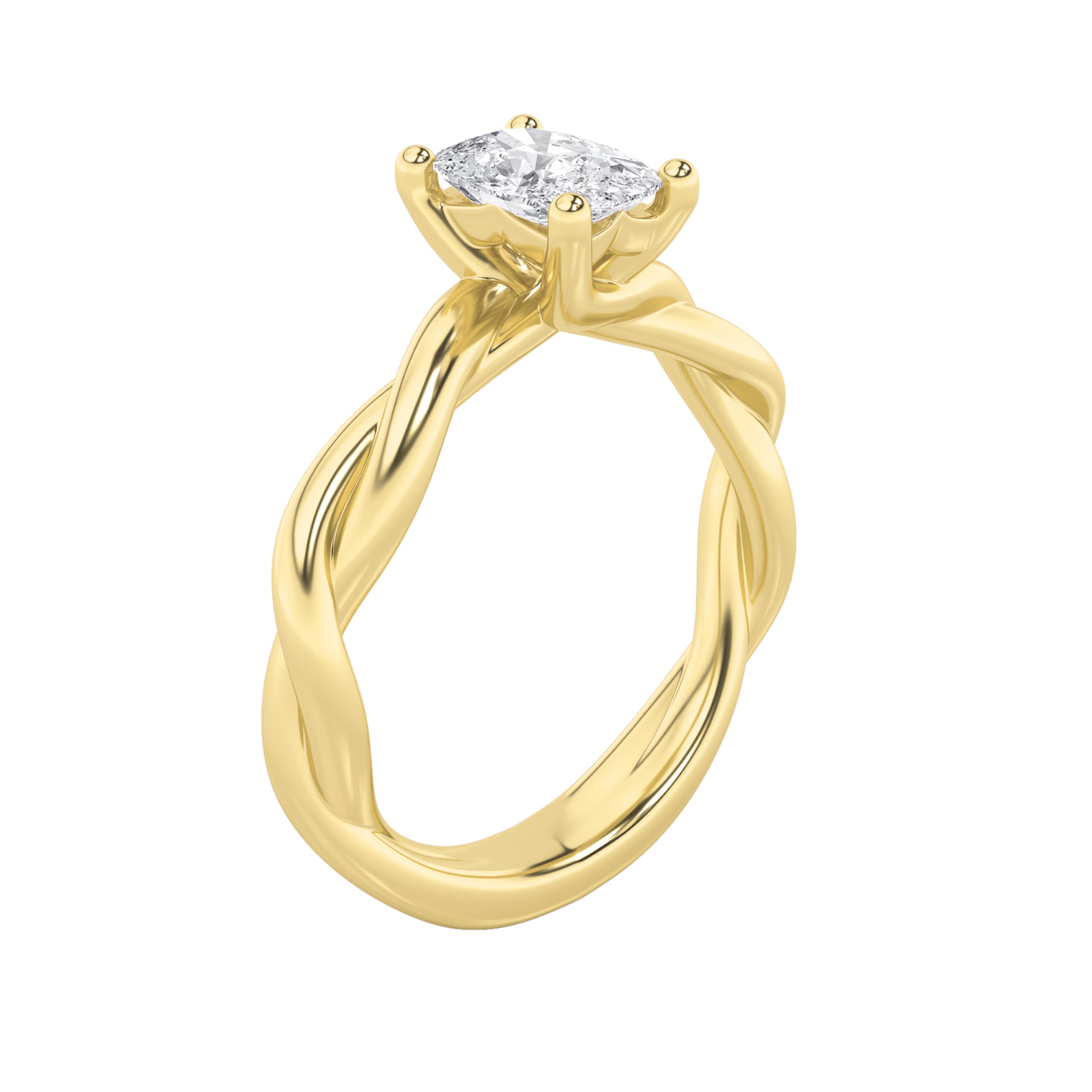 1CTW Elongated Cushion Shaped Lab Grown Diamond (F/VS) Twisted Shank Solitaire Engagement Ring in 14K Gold