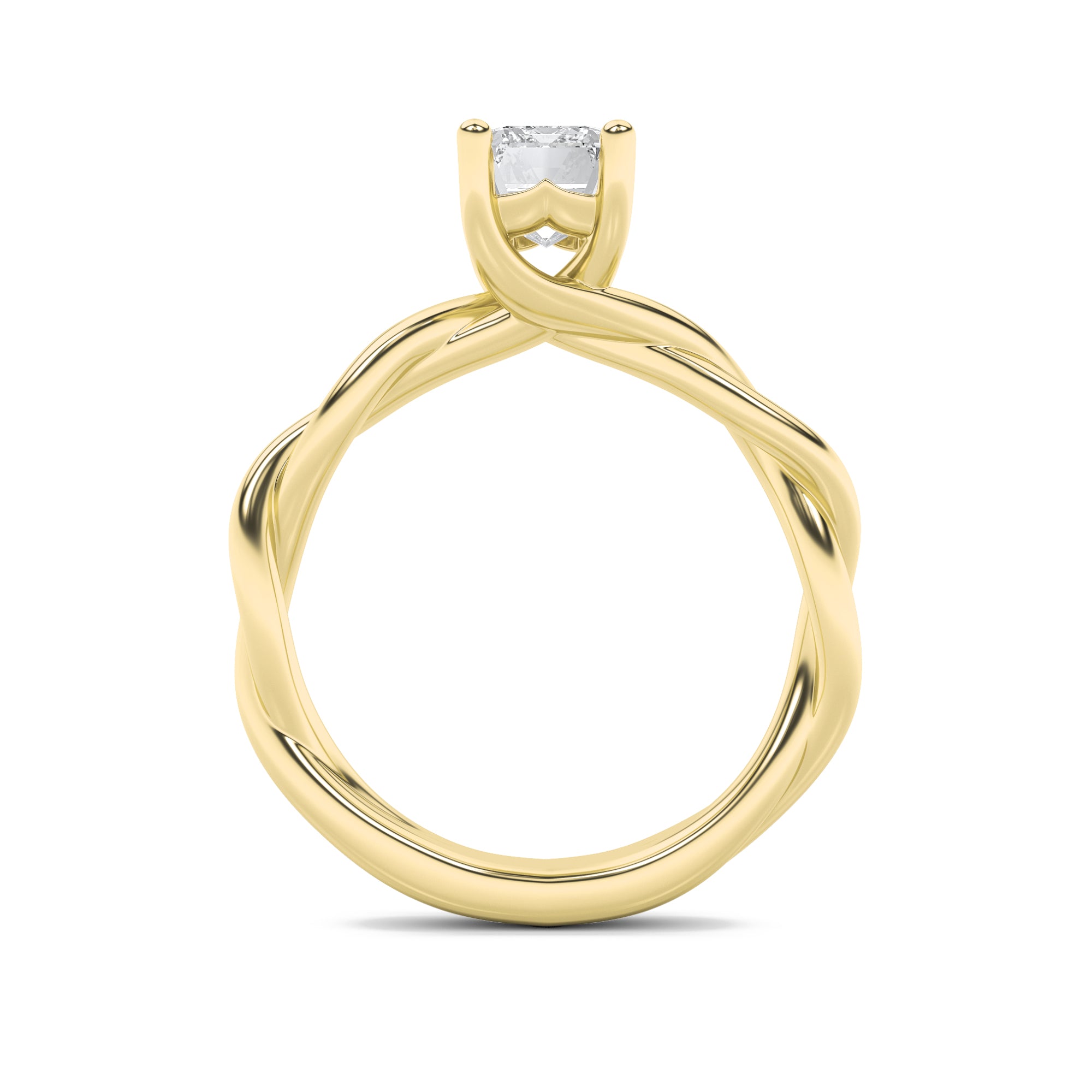 1CTW Emerald Shaped Lab Grown Diamond (F/VS) Twisted Shank Solitaire Engagement Ring in 14K Gold