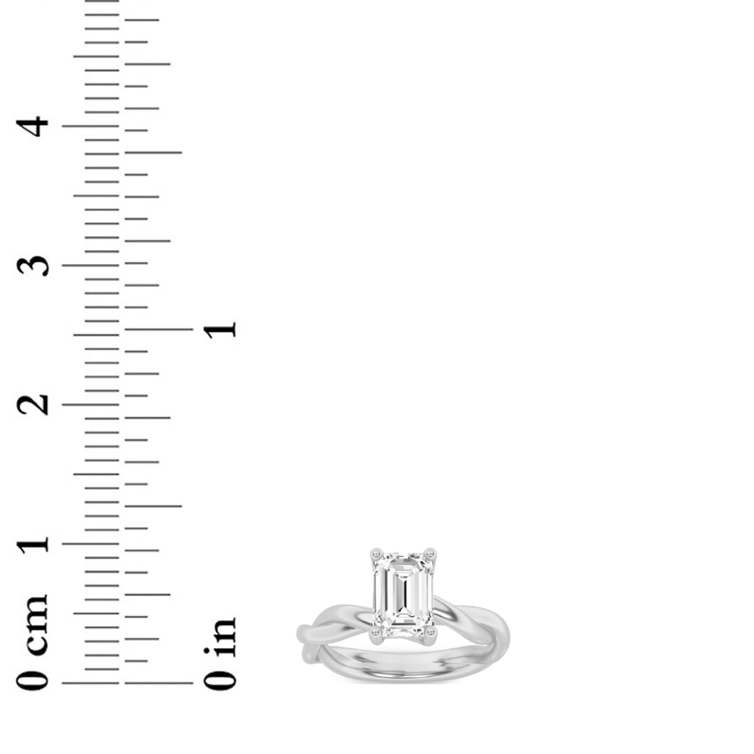 2CTW Emerald Shaped Lab Grown Diamond (F/VS) Twisted Shank Solitaire Engagement Ring in 14K Gold