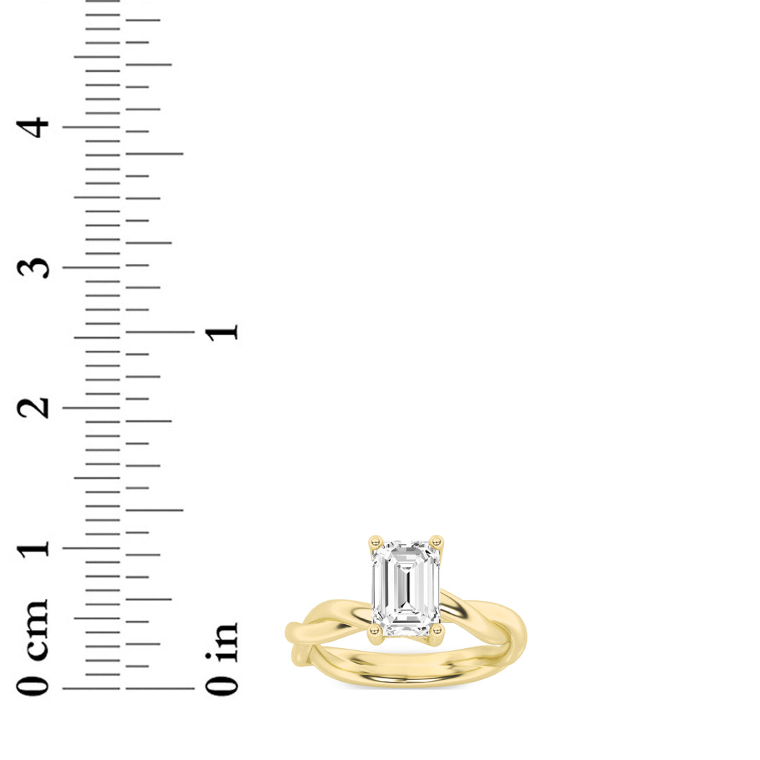 3CTW Emerald Shaped Lab Grown Diamond (F/VS) Twisted Shank Solitaire Engagement Ring in 14K Gold