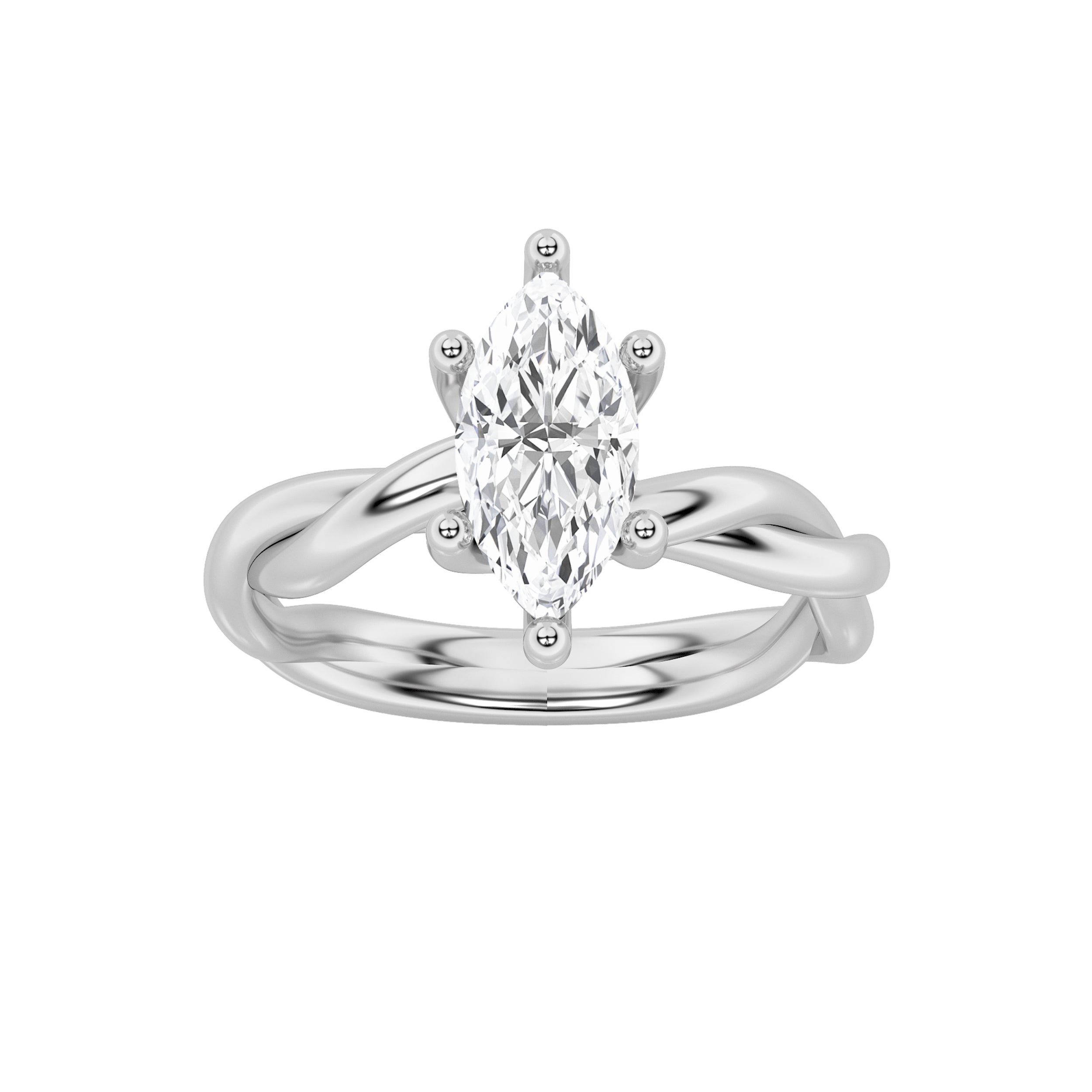 1CTW Marquise Shaped Lab Grown Diamond (F/VS) Twisted Shank Solitaire Engagement Ring in 14K Gold