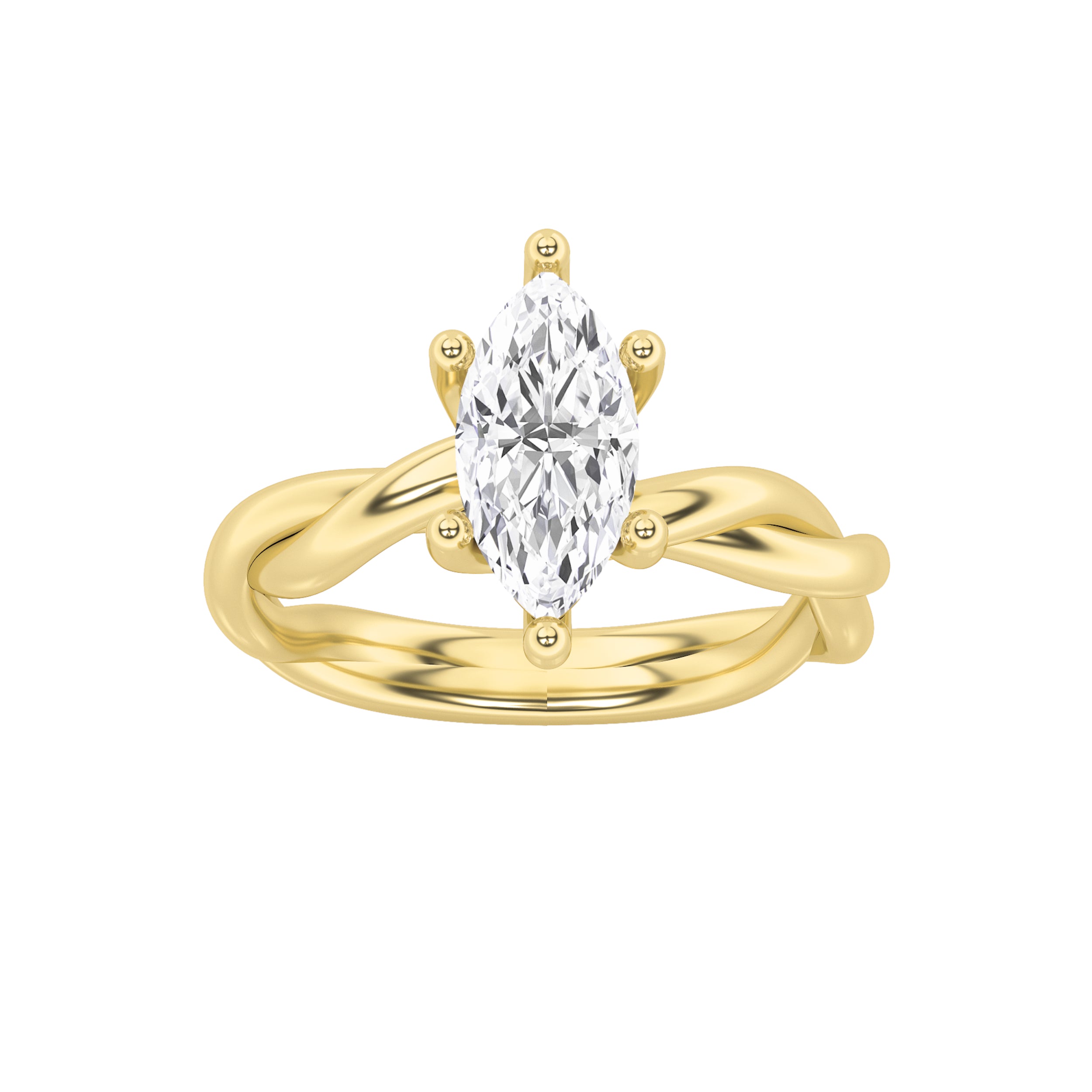 1.5CTW Marquise Shaped Lab Grown Diamond (F/VS) Twisted Shank Solitaire Engagement Ring in 14K Gold